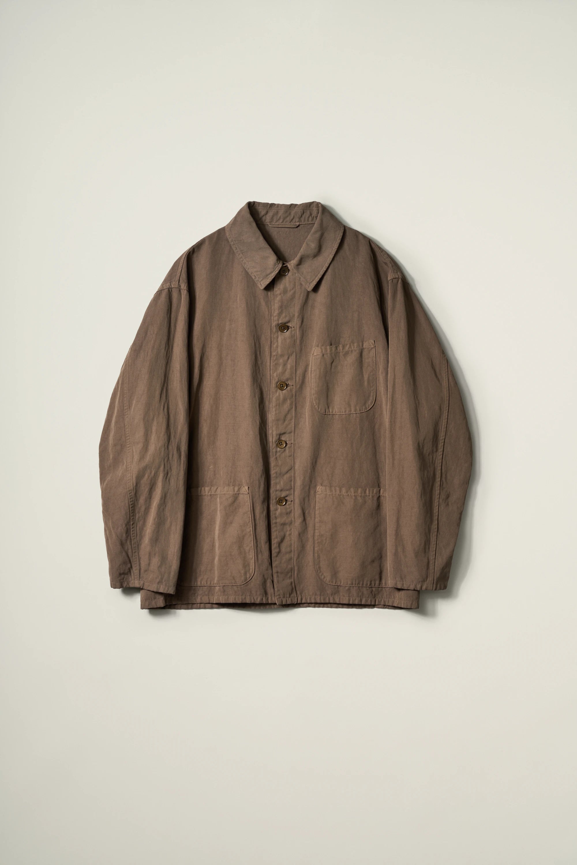 Kaptain Sunshine Cotton Linen Gabardine Work Shirt Jacket: Cub Brown