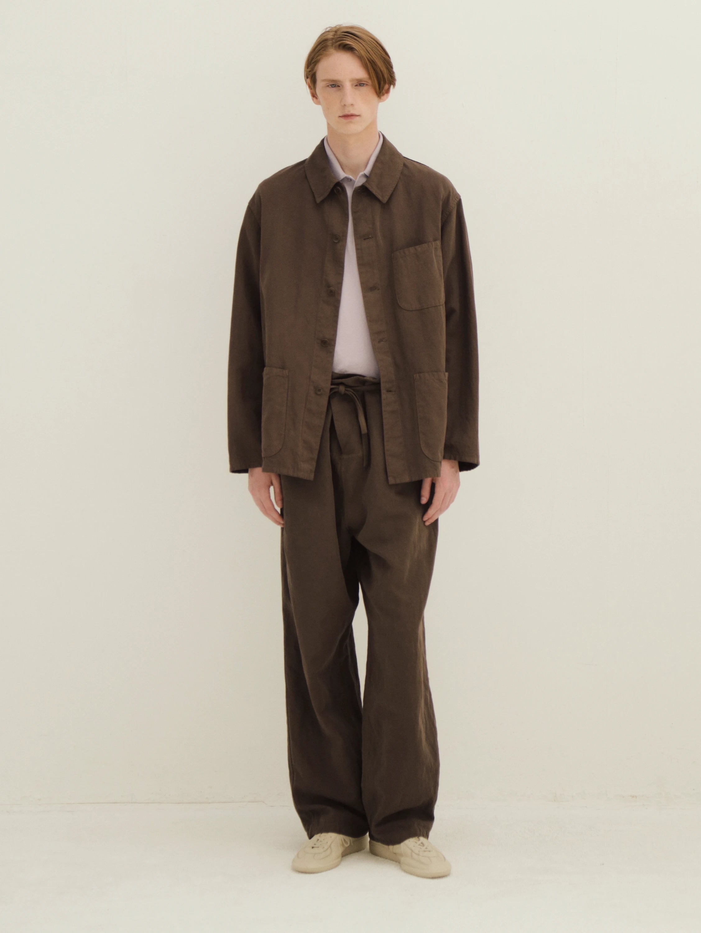 Kaptain Sunshine Cotton Linen Gabardine Work Shirt Jacket: Cub Brown