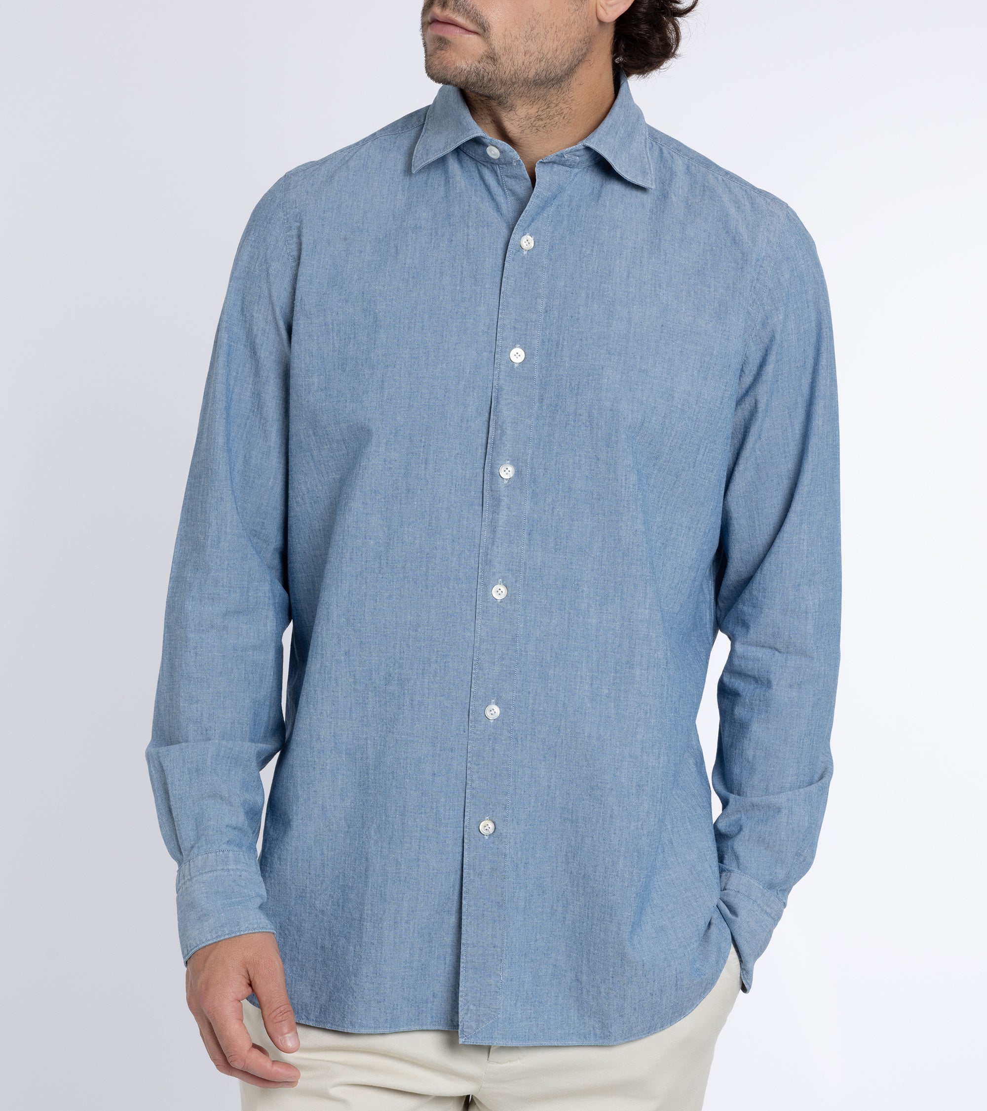Finamore Gaeta Classic Cotton Luigi Sport Shirt: Chambray