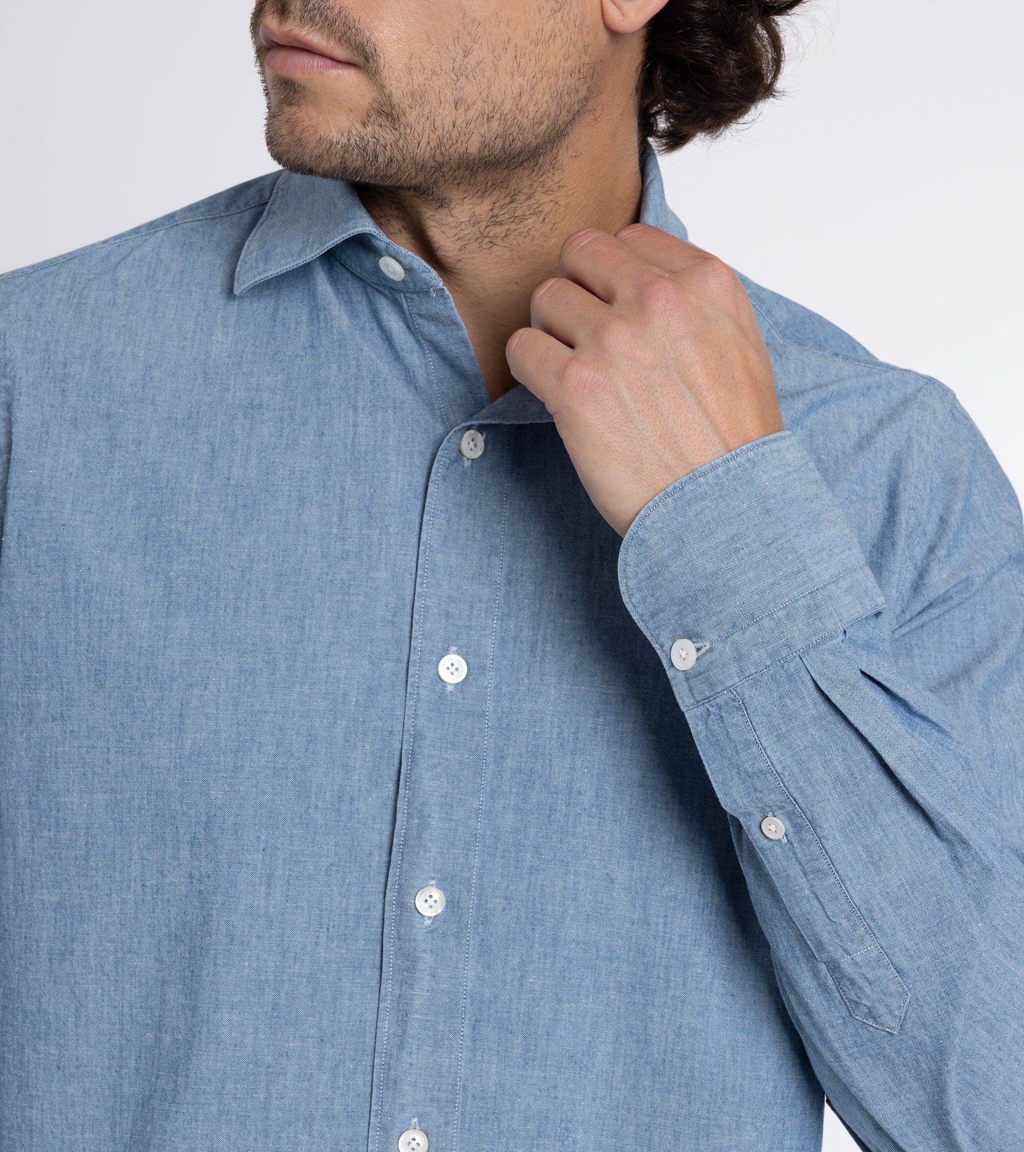 Finamore Gaeta Classic Cotton Luigi Sport Shirt: Chambray