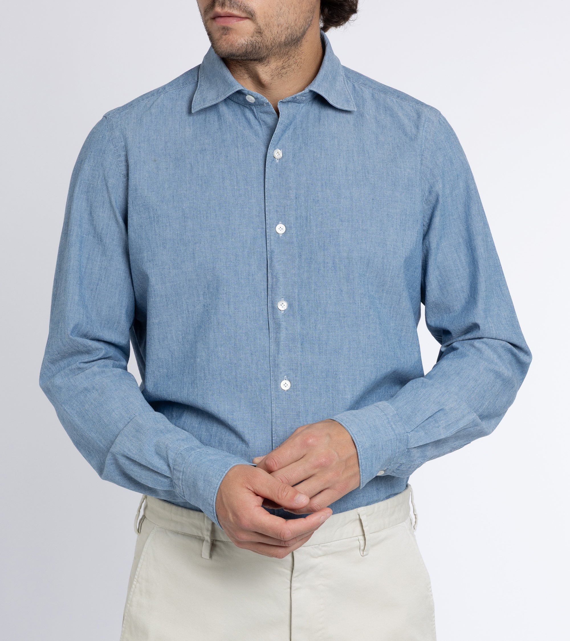 Finamore Gaeta Classic Cotton Luigi Sport Shirt: Chambray