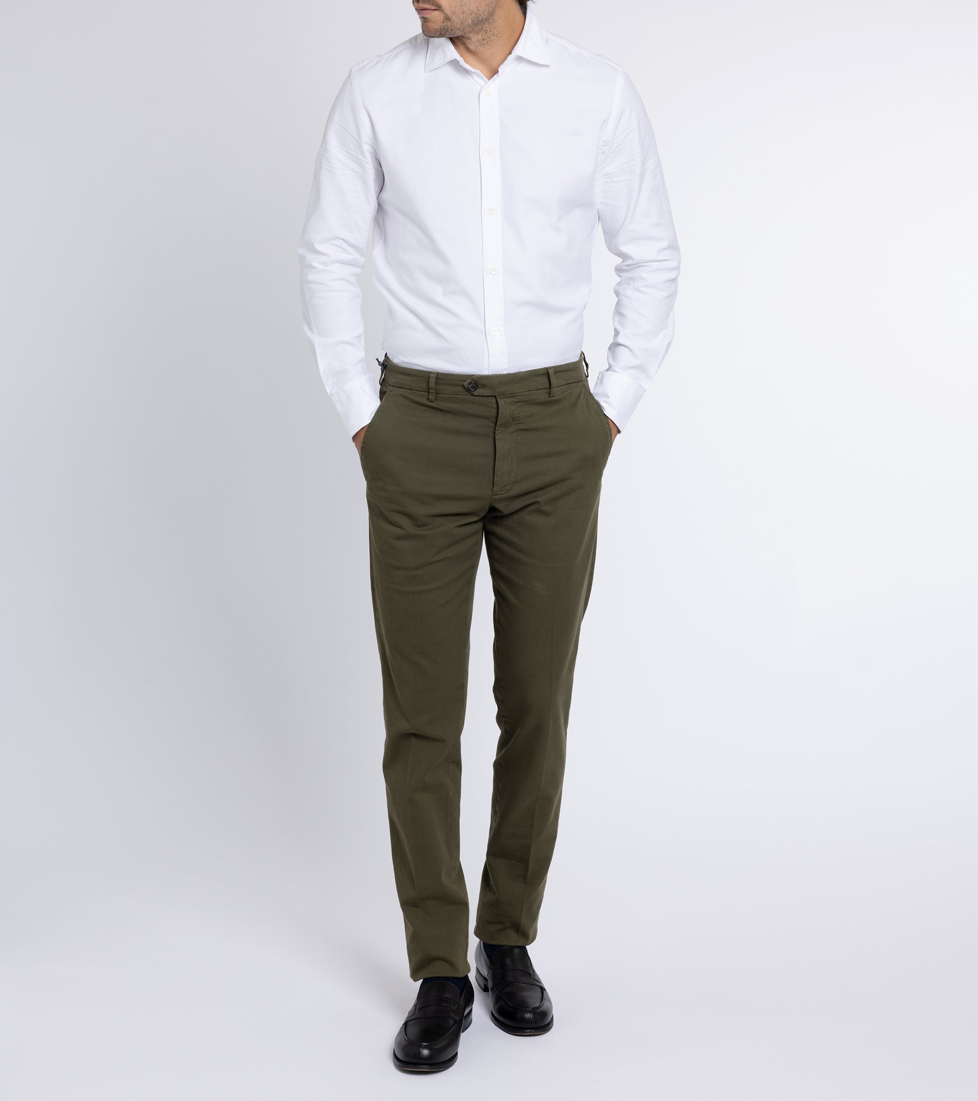 Trunk Palmer Flat Front Cotton Twill Trousers: Olive