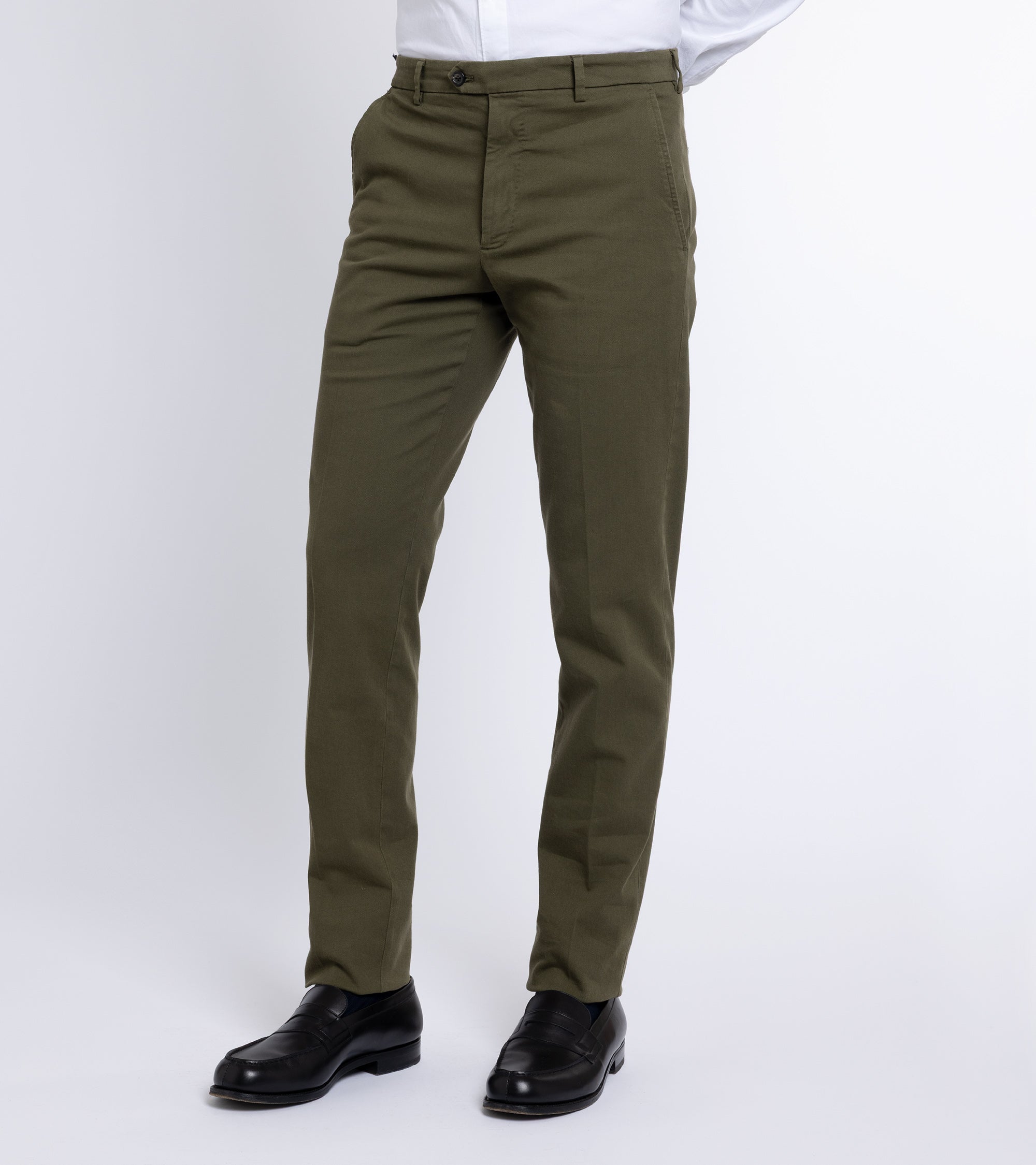 Trunk Palmer Flat Front Cotton Twill Trousers: Olive
