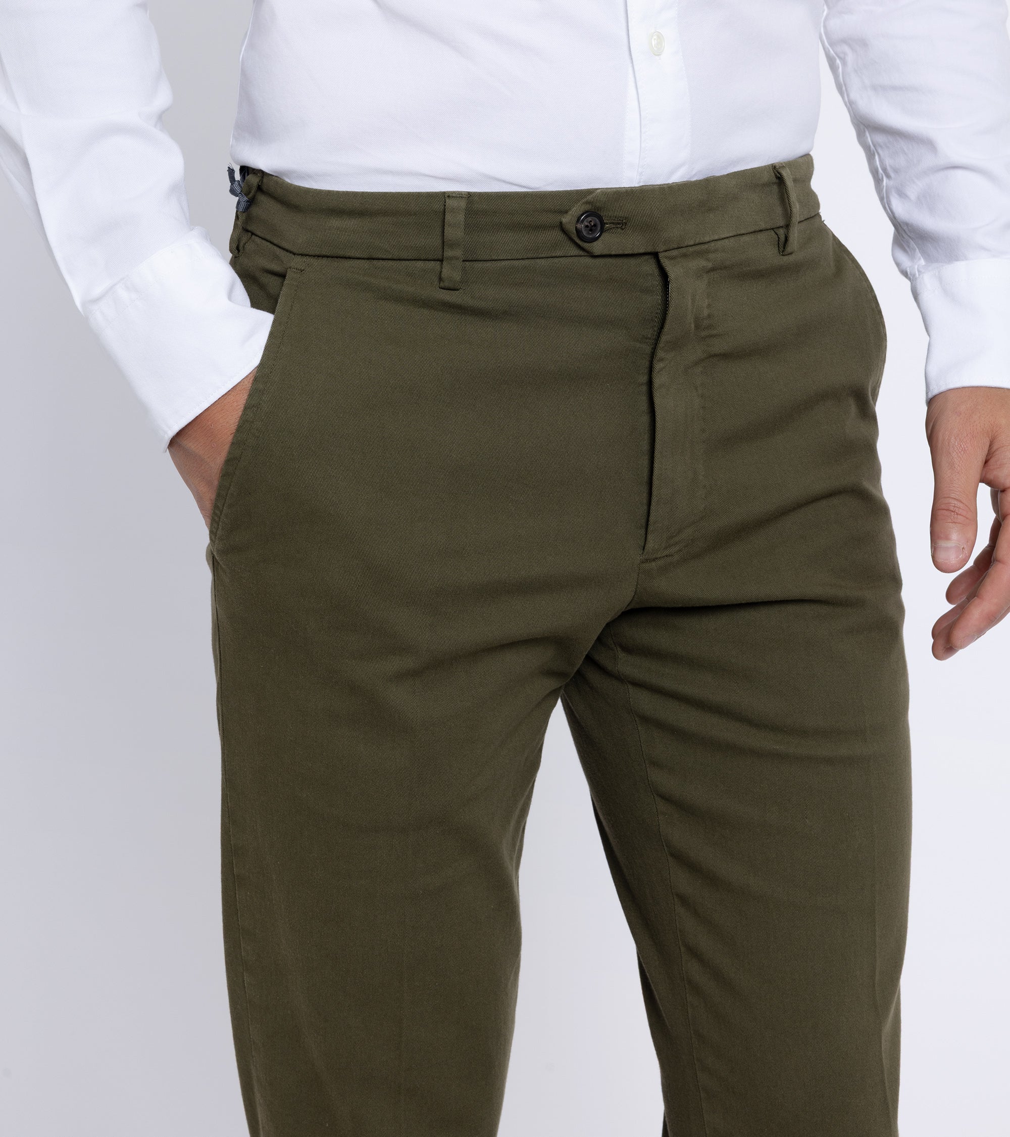 Trunk Palmer Flat Front Cotton Twill Trousers: Olive