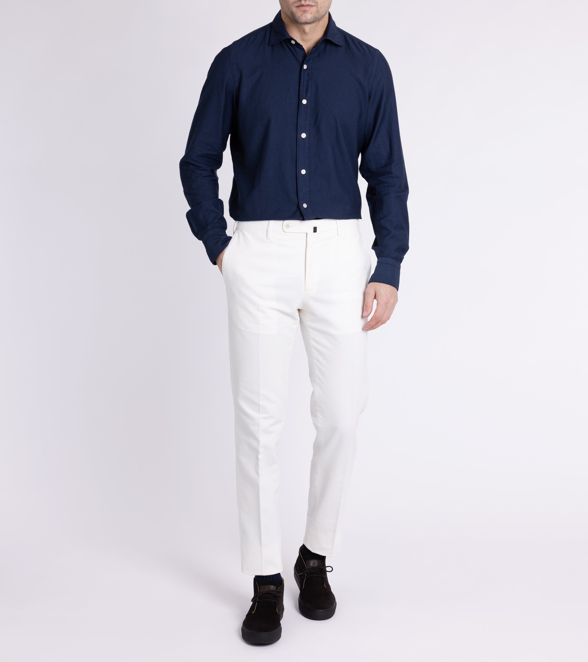 Finamore Gaeta Cotton Cashmere Luigi Carlo Riva Shirt: Navy