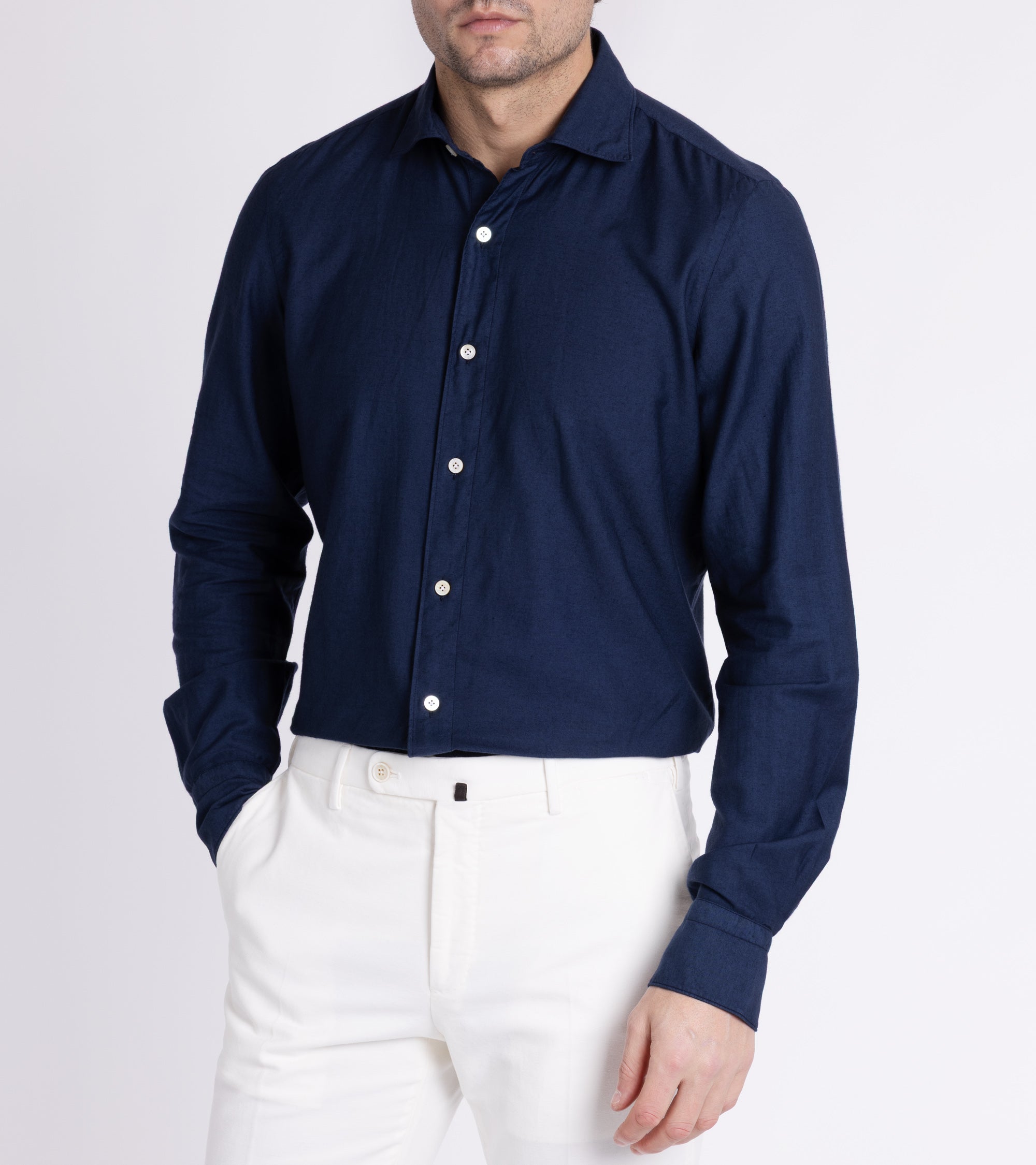 Finamore Gaeta Cotton Cashmere Luigi Carlo Riva Shirt: Navy