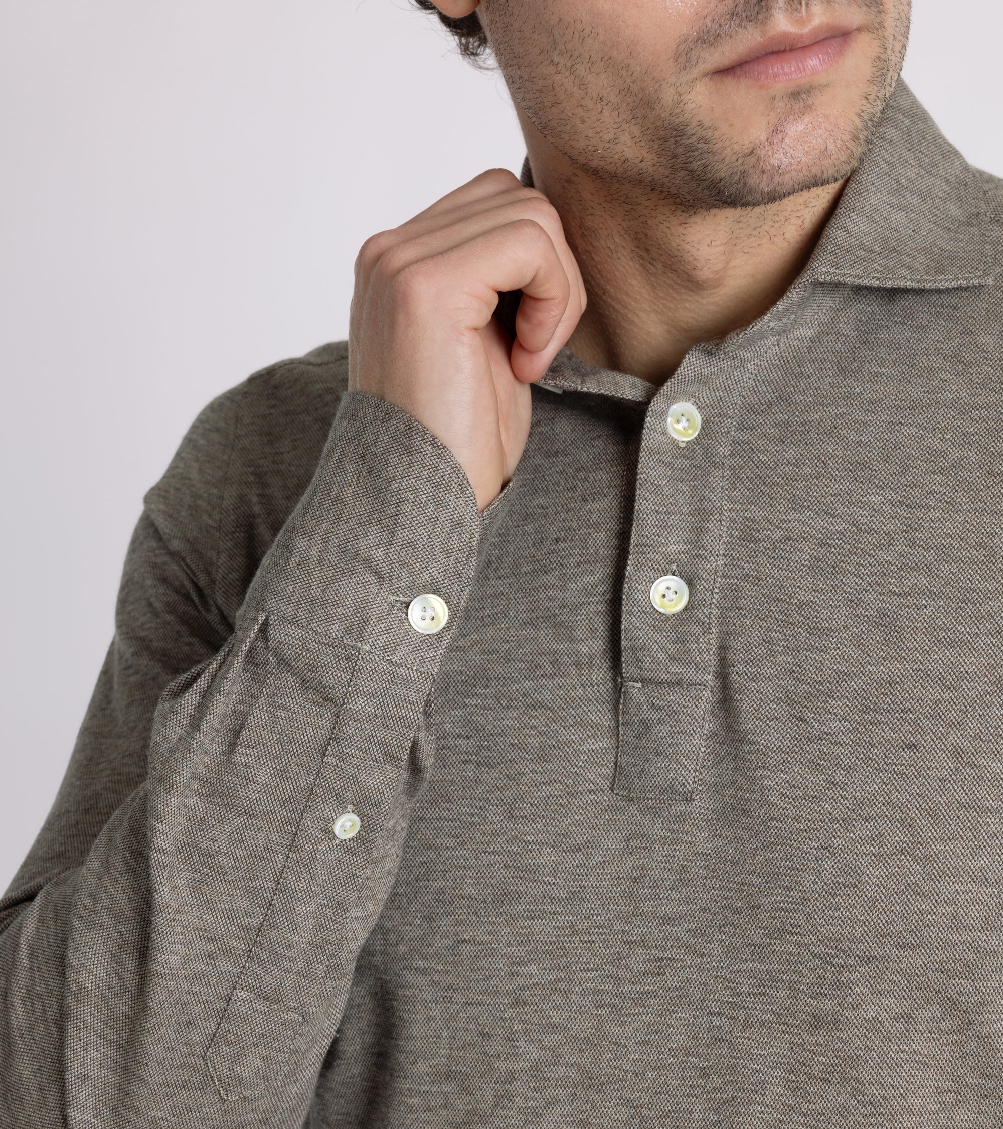 Finamore Orlando Cotton Cashmere Polo Shirt: Biscuit
