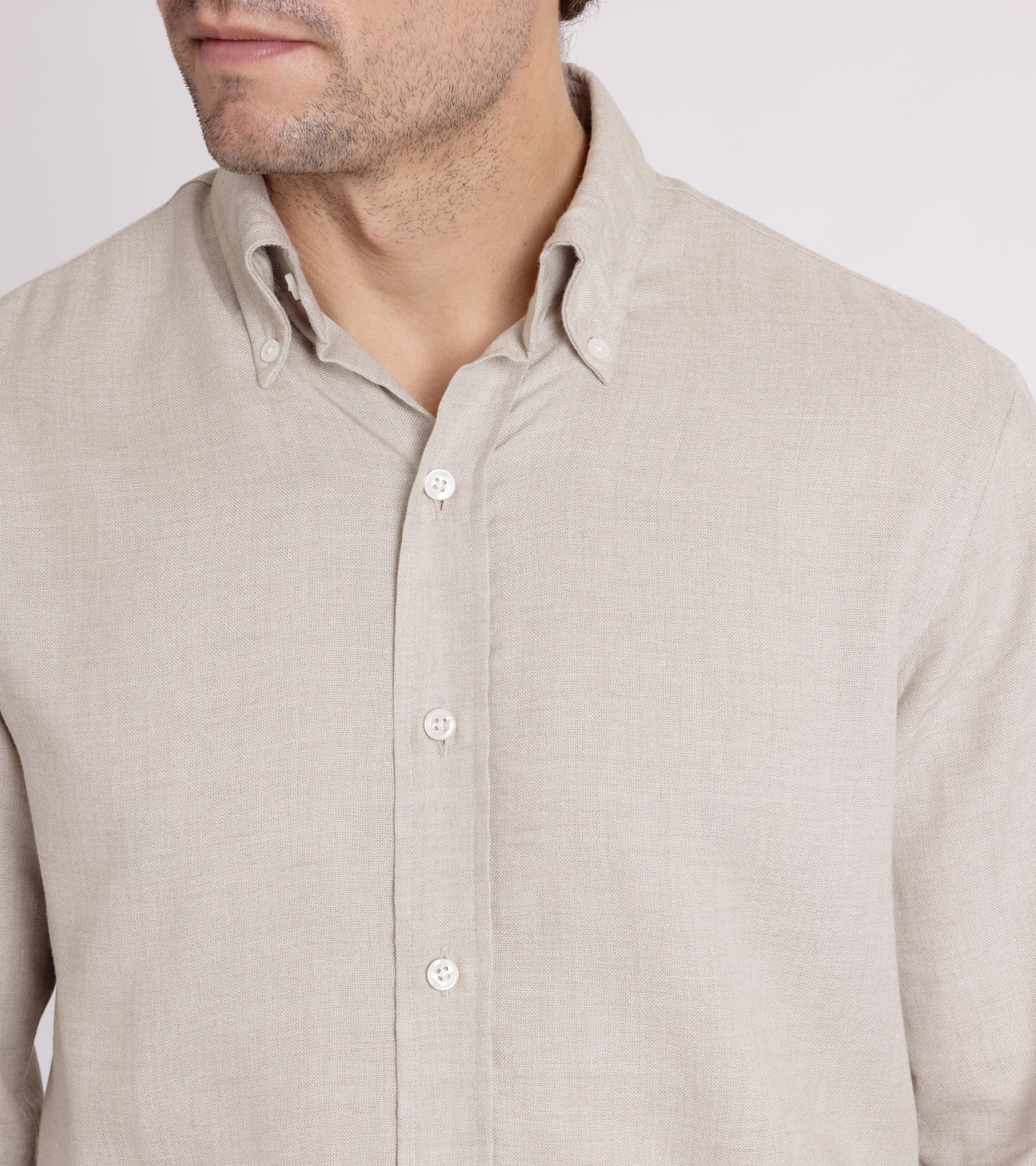 Salvatore Piccolo Modal Wool Button Down Shirt: Sand