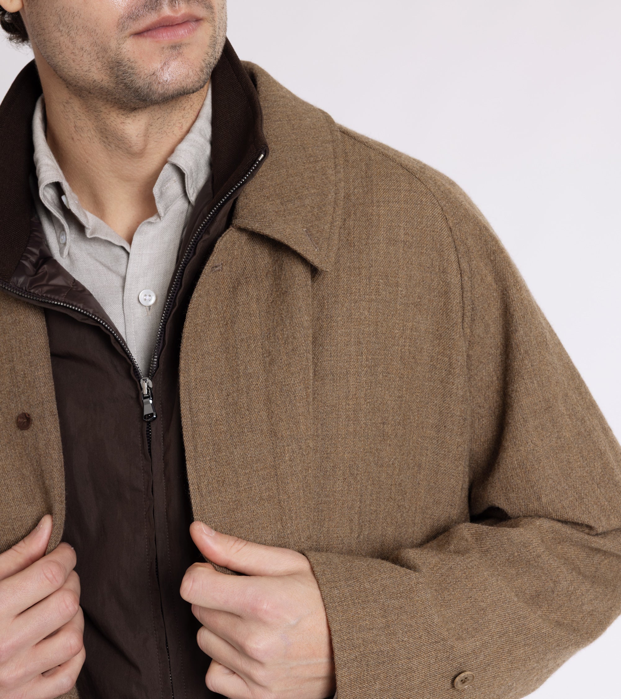 Kaptain Sunshine Washed Wool Serge Walker Coat: Tan