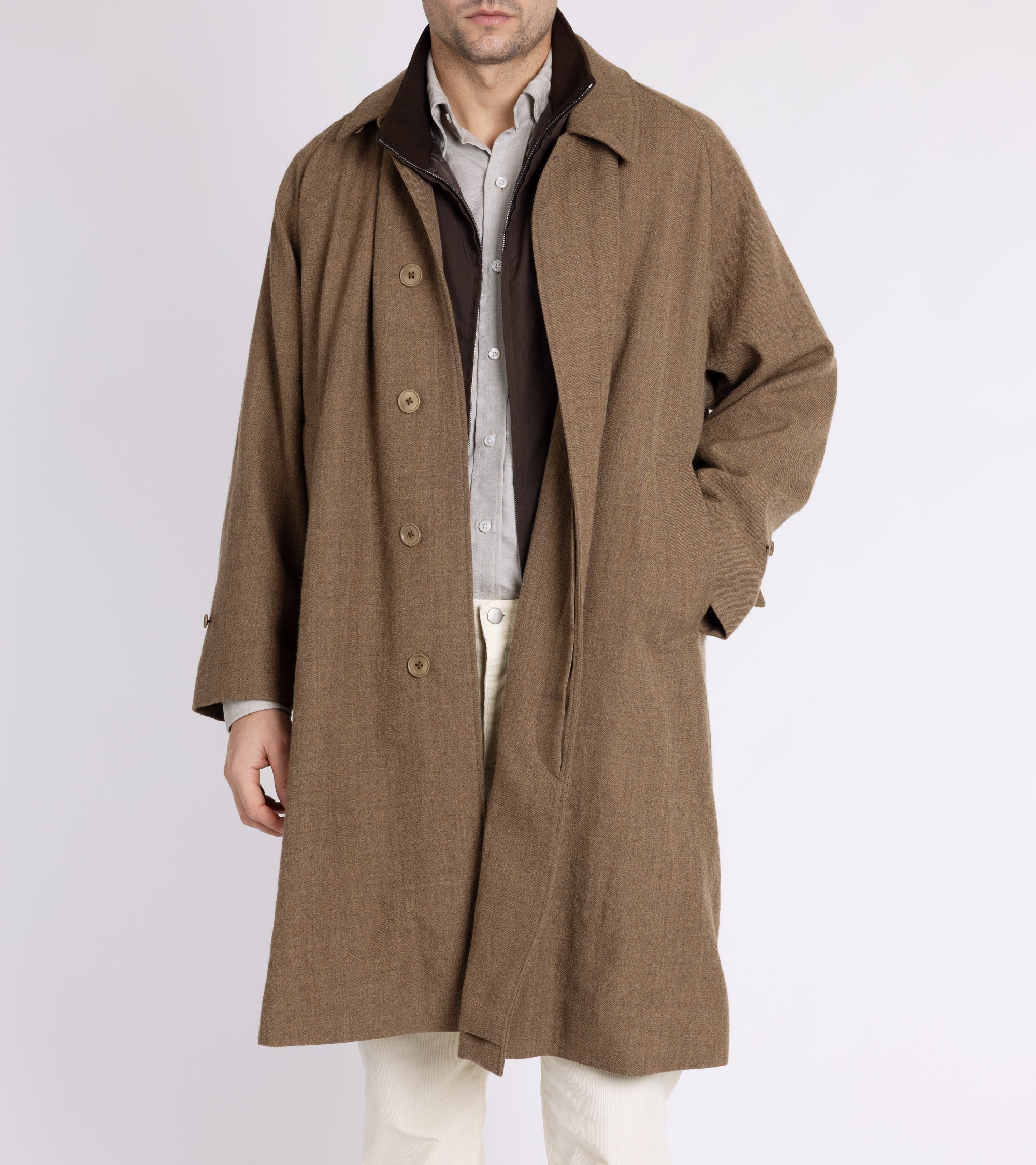 Kaptain Sunshine Washed Wool Serge Walker Coat: Tan