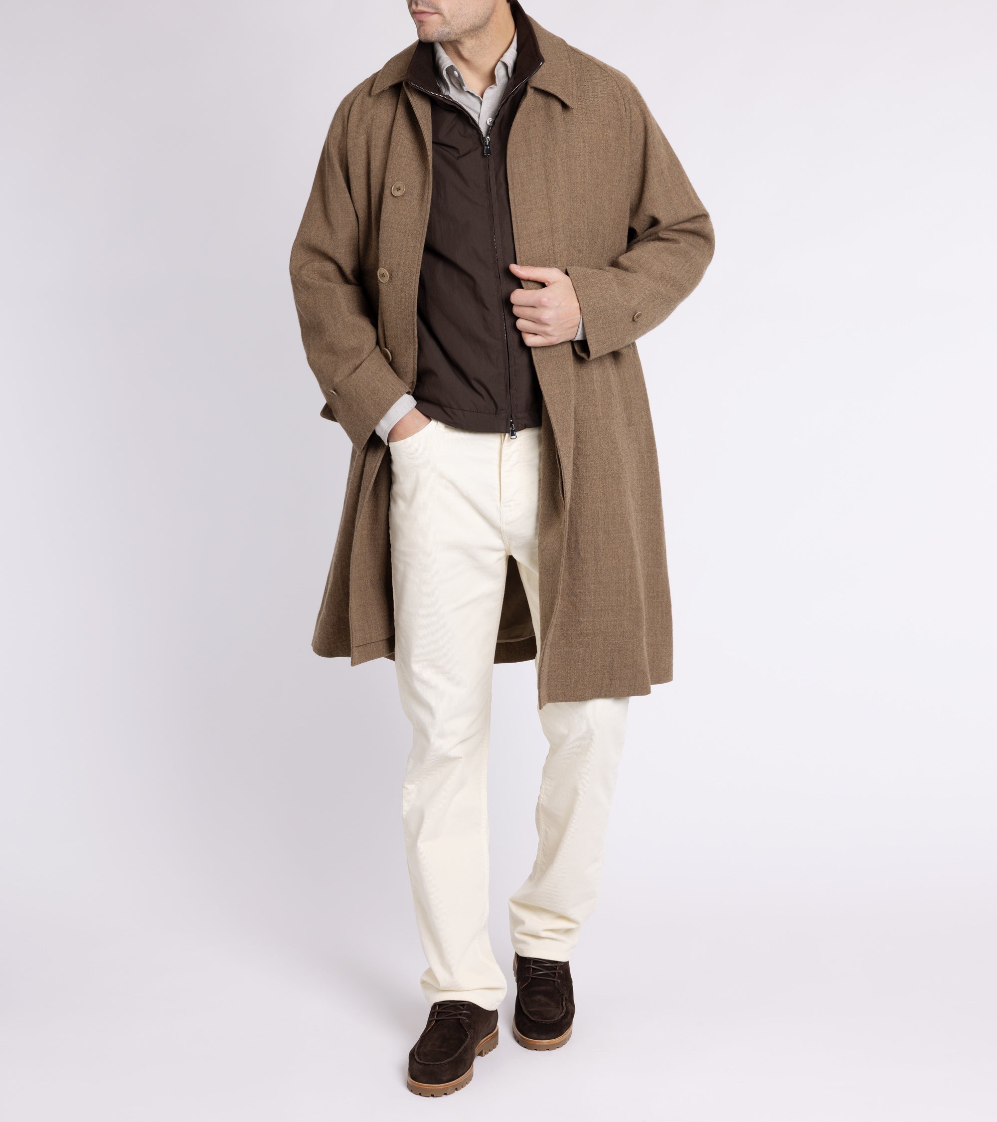 Kaptain Sunshine Washed Wool Serge Walker Coat: Tan
