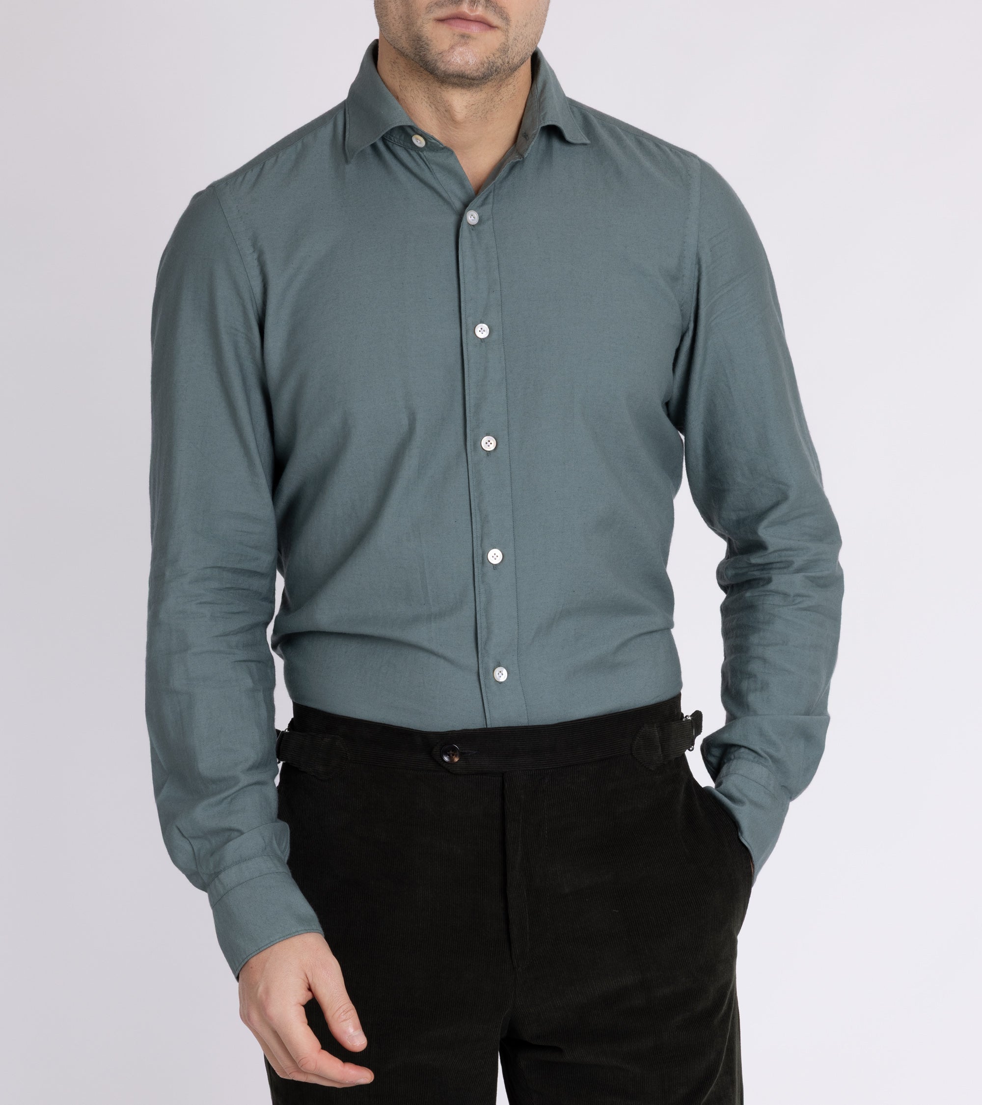 Finamore Gaeta Cotton Cashmere Luigi Carlo Riva Shirt: Olive