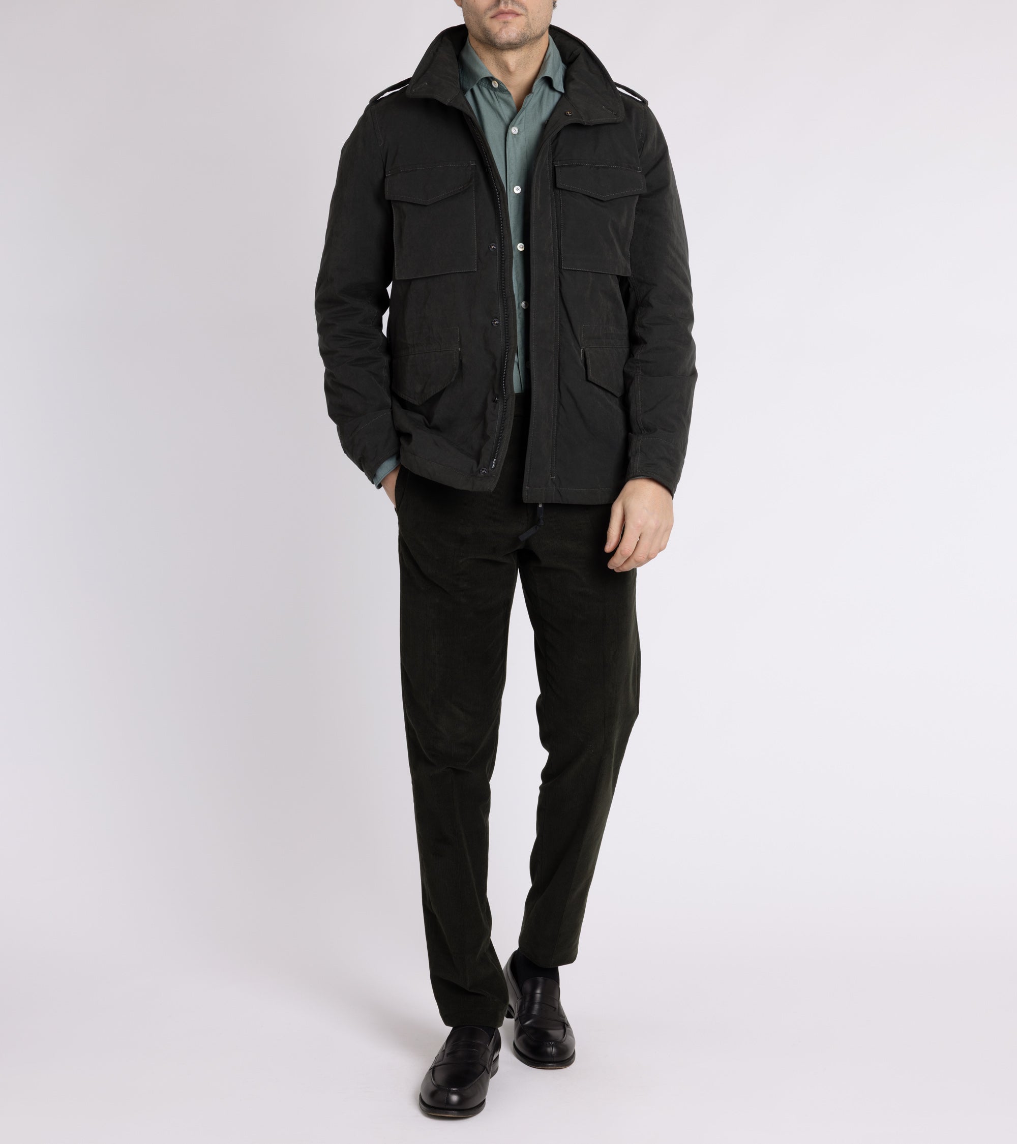 Aspesi Mini Field Dry Wax Cotton Padded Jacket: Dark Green