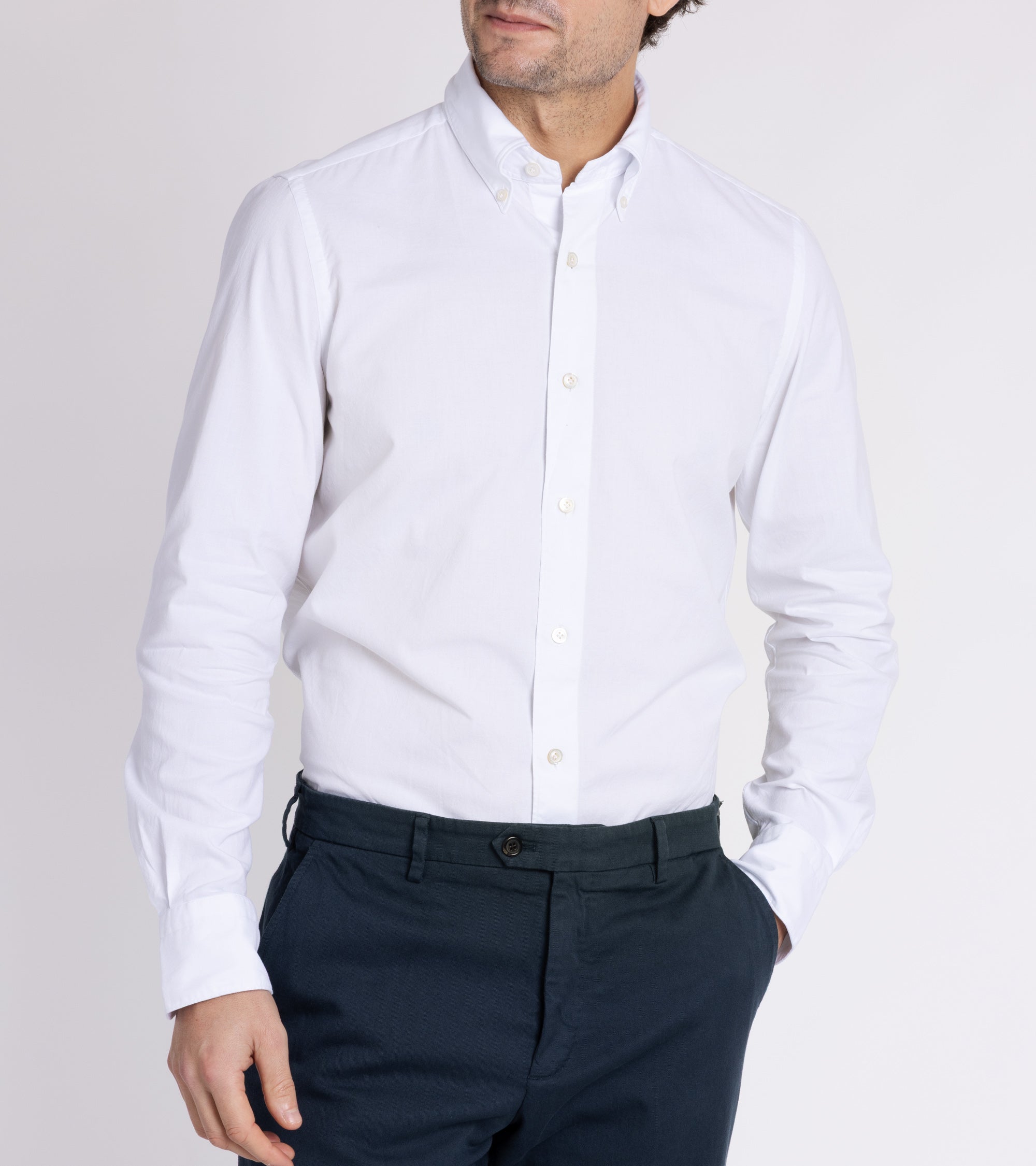 Finamore Gaeta Brushed Oxford Cotton Leonardo Sport Shirt: White
