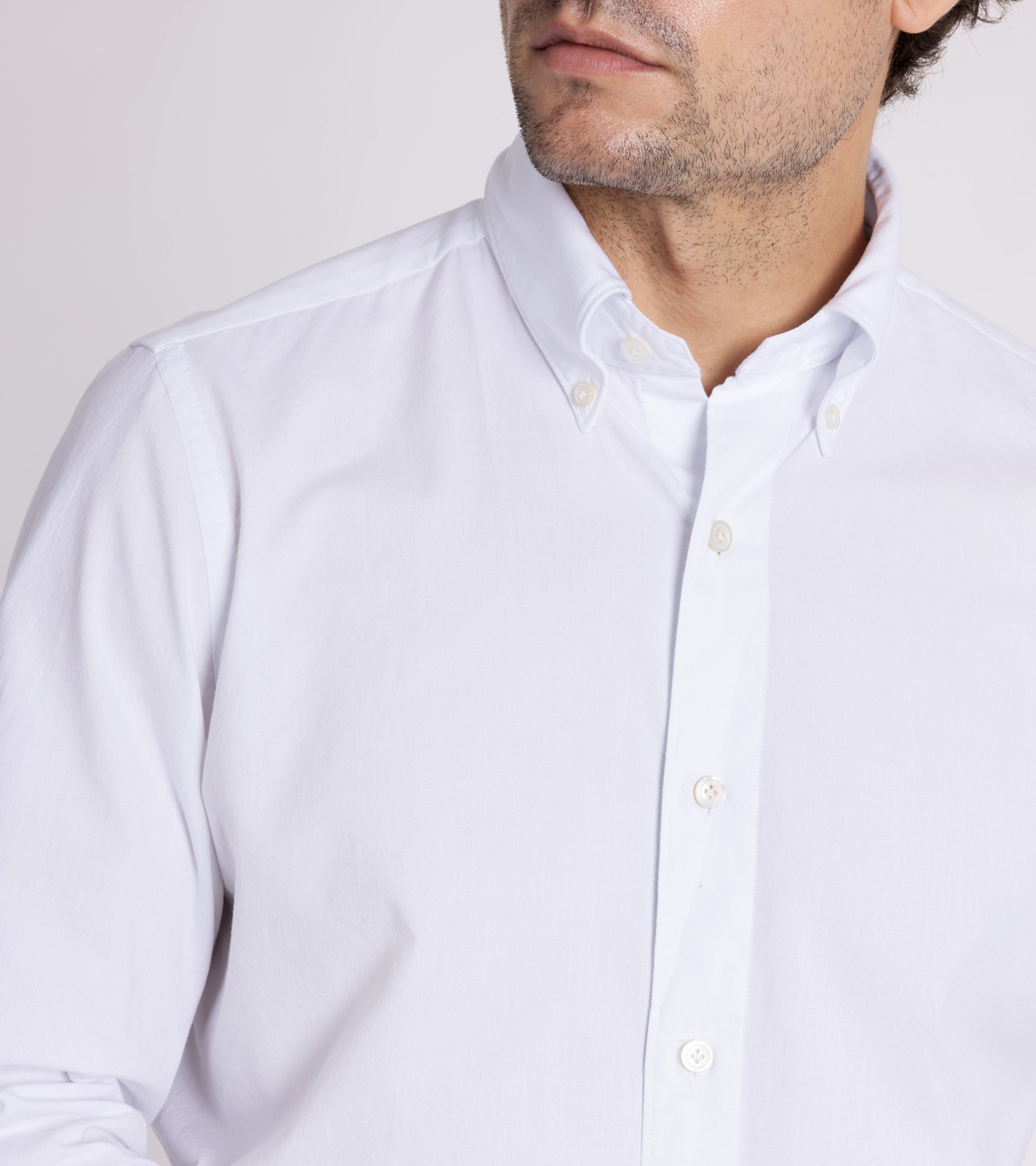 Finamore Gaeta Brushed Oxford Cotton Leonardo Sport Shirt: White