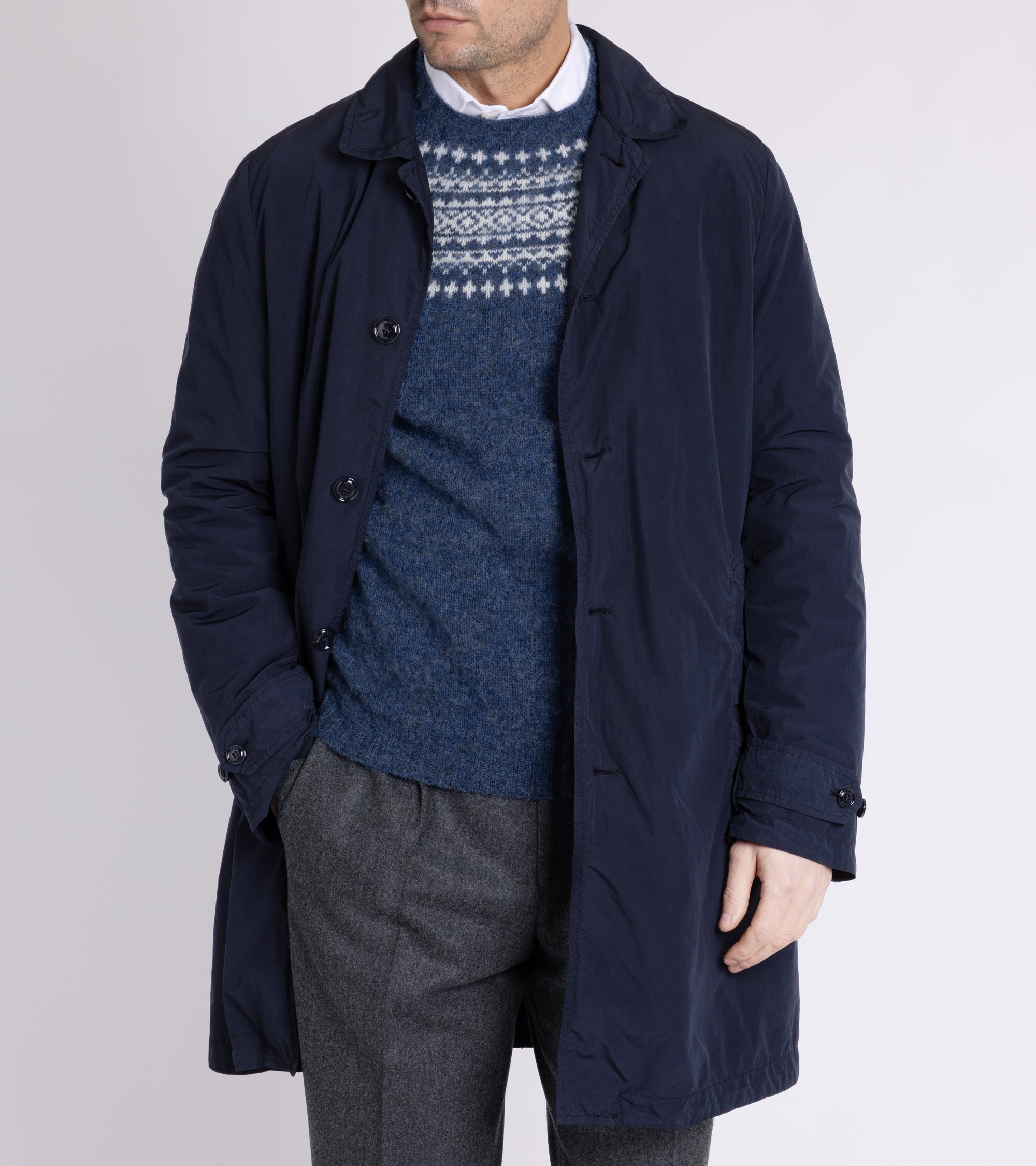 Trunk Elm Fairisle Crew Neck Sweater: Denim Blue