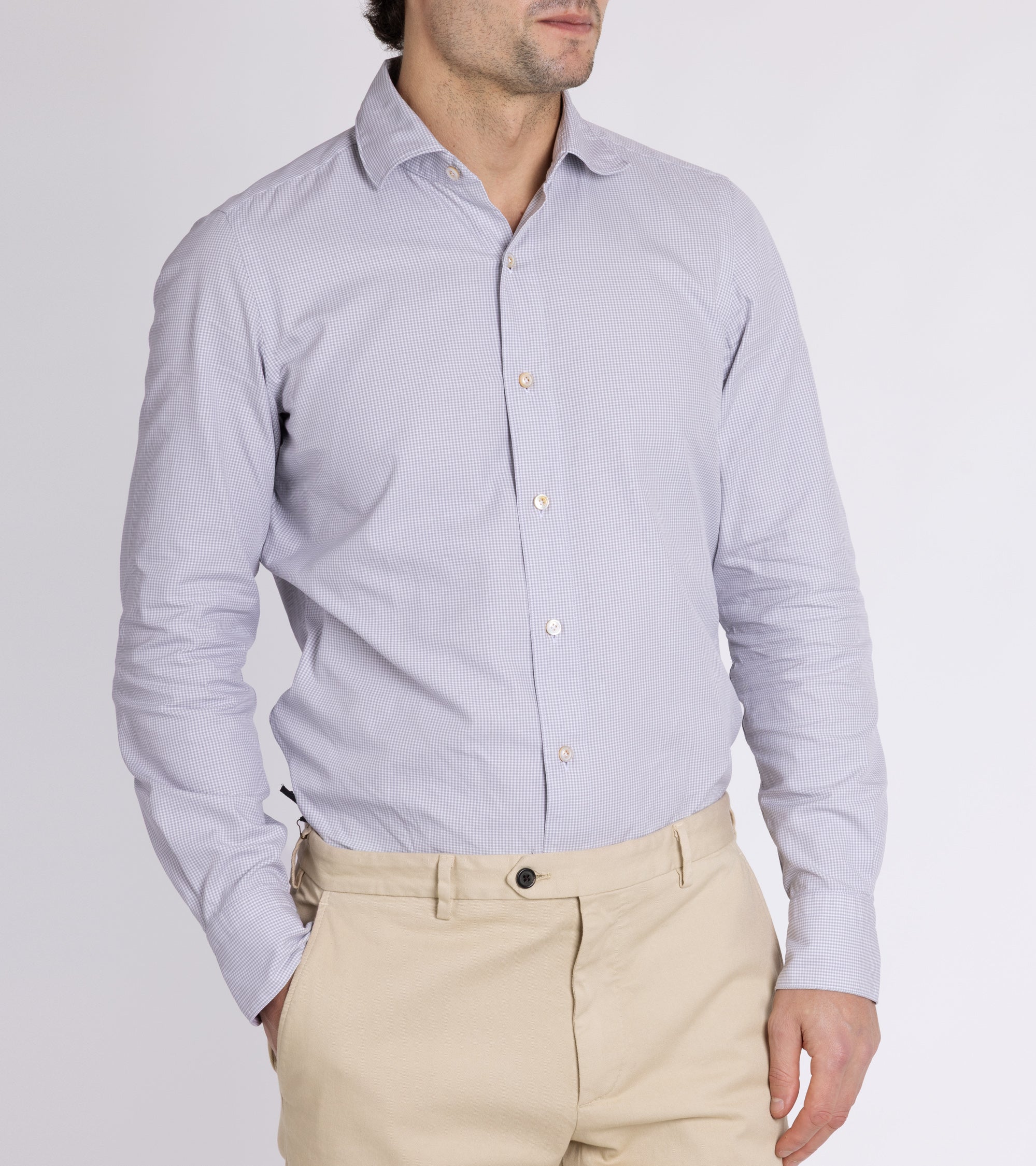 Finamore Gaeta Brushed Micro Check Flannel Luigi Sport Shirt: Grey