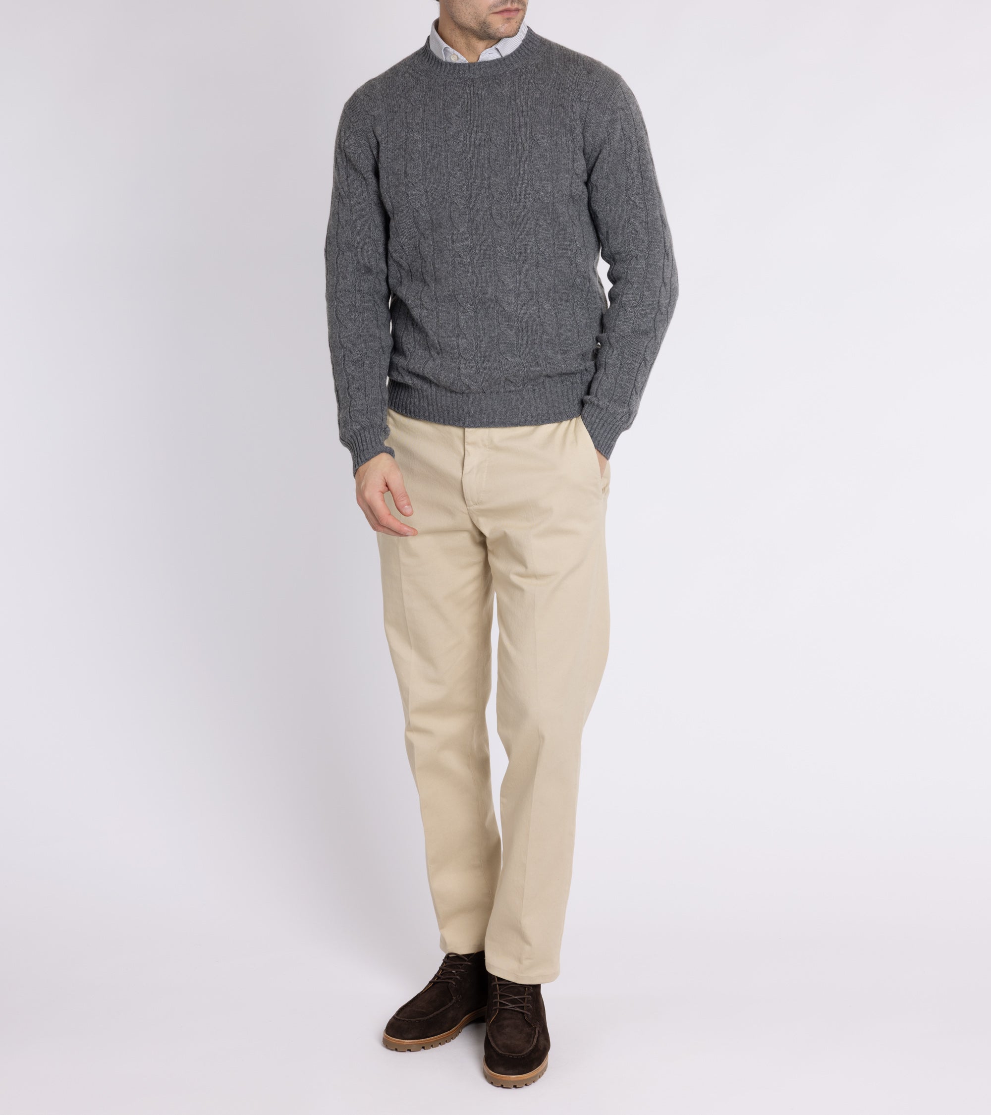 Trunk Hart Cashmere Cable Knit Crew Neck Sweater: Grey