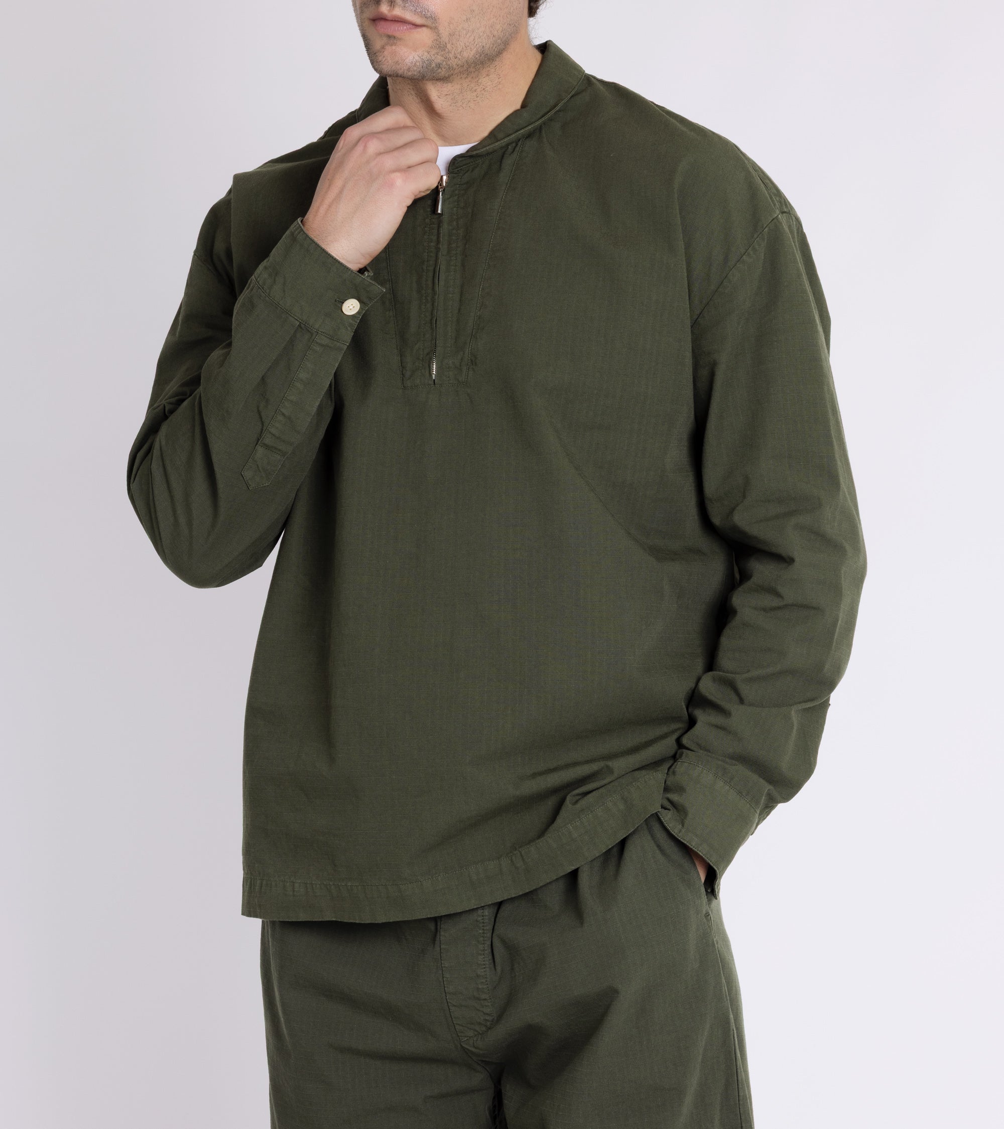 A Kind of Guise Chao Cotton Fishermen's Half Zip Shirt: Dark Woods