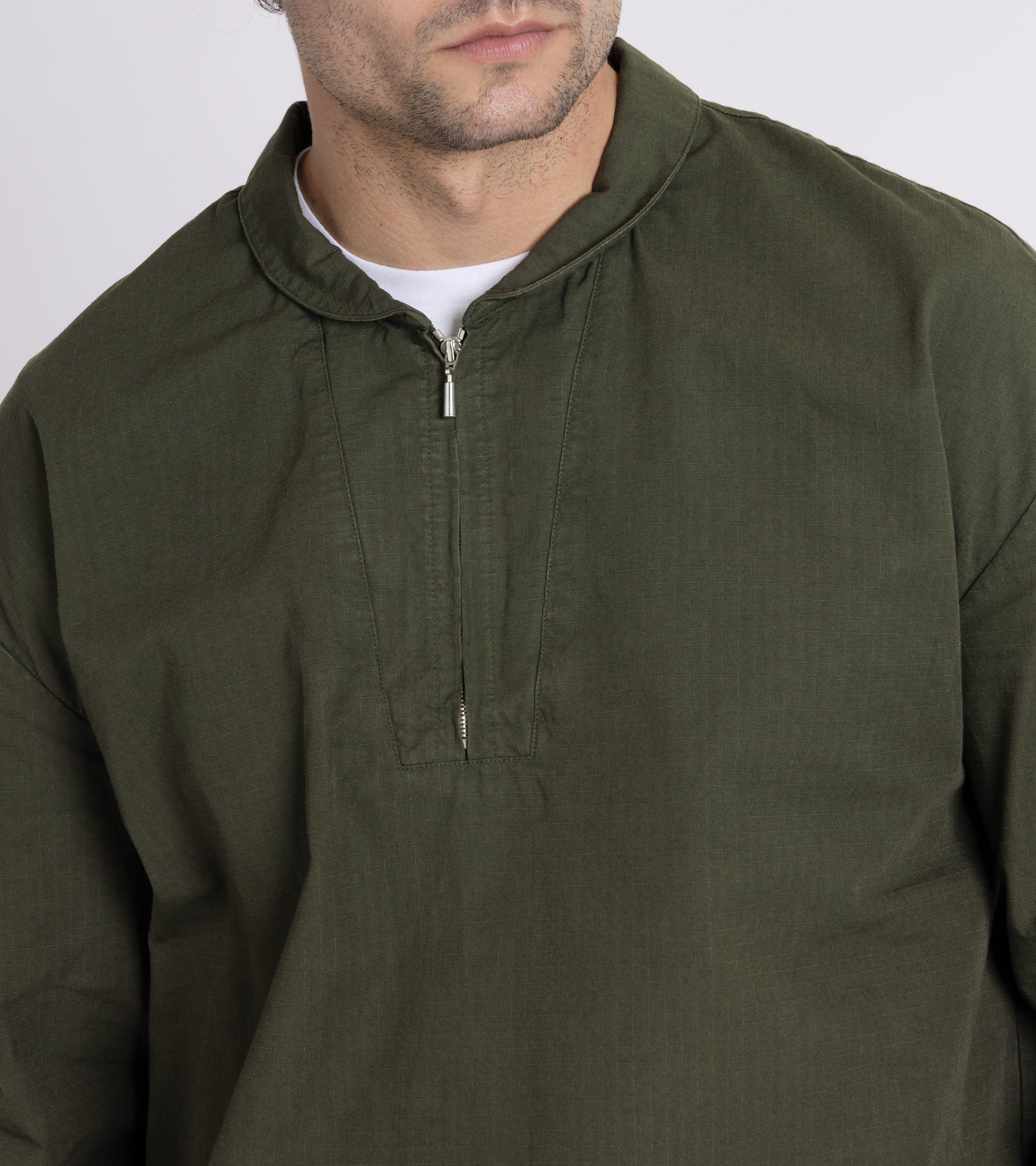 A Kind of Guise Chao Cotton Fishermen's Half Zip Shirt: Dark Woods