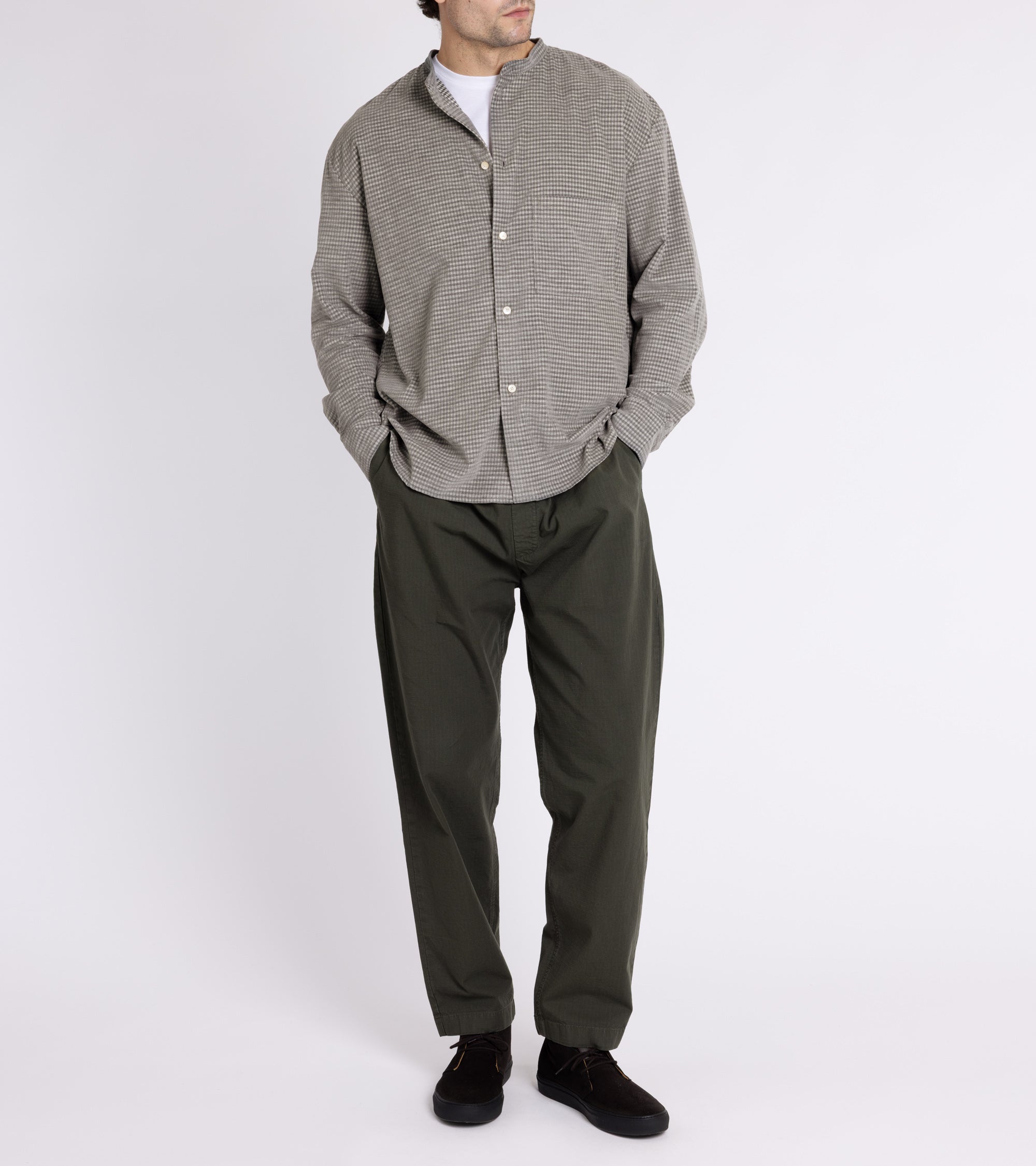 A Kind of Guise Seifur Cotton Corduroy Check Shirt: Grey