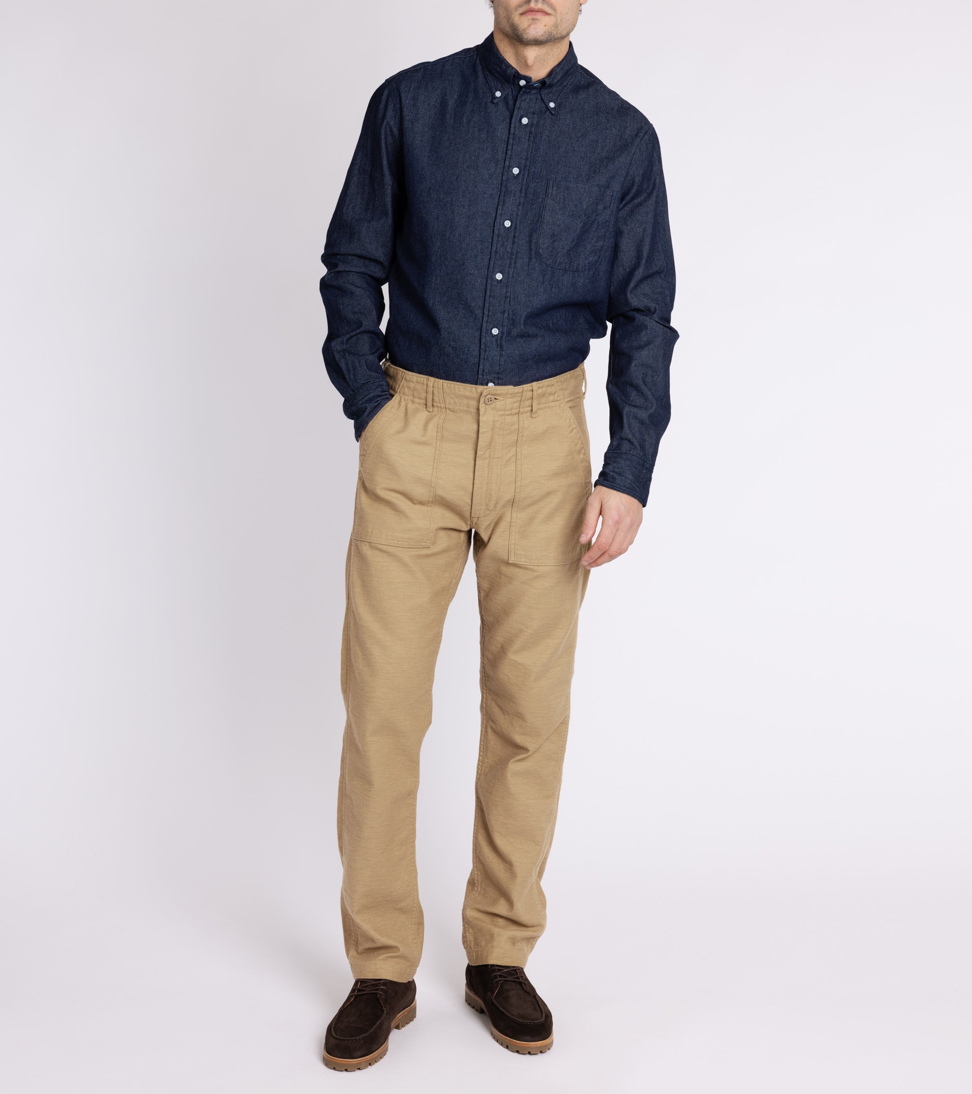 OrSlow Slim Fit Cotton Fatigue Pants: Khaki