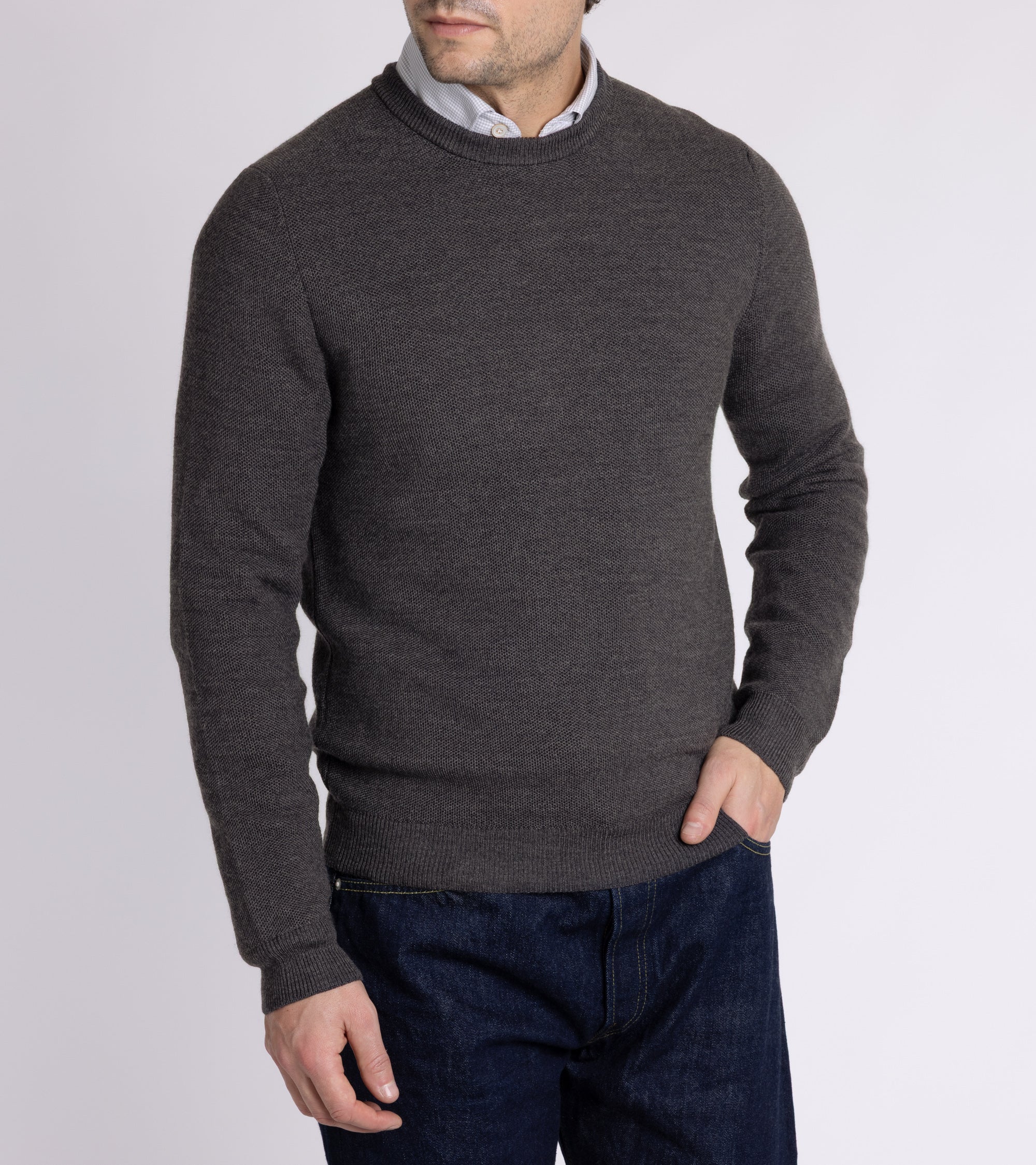 Zanone Wool Honeycomb Crew Neck Sweater: Grey