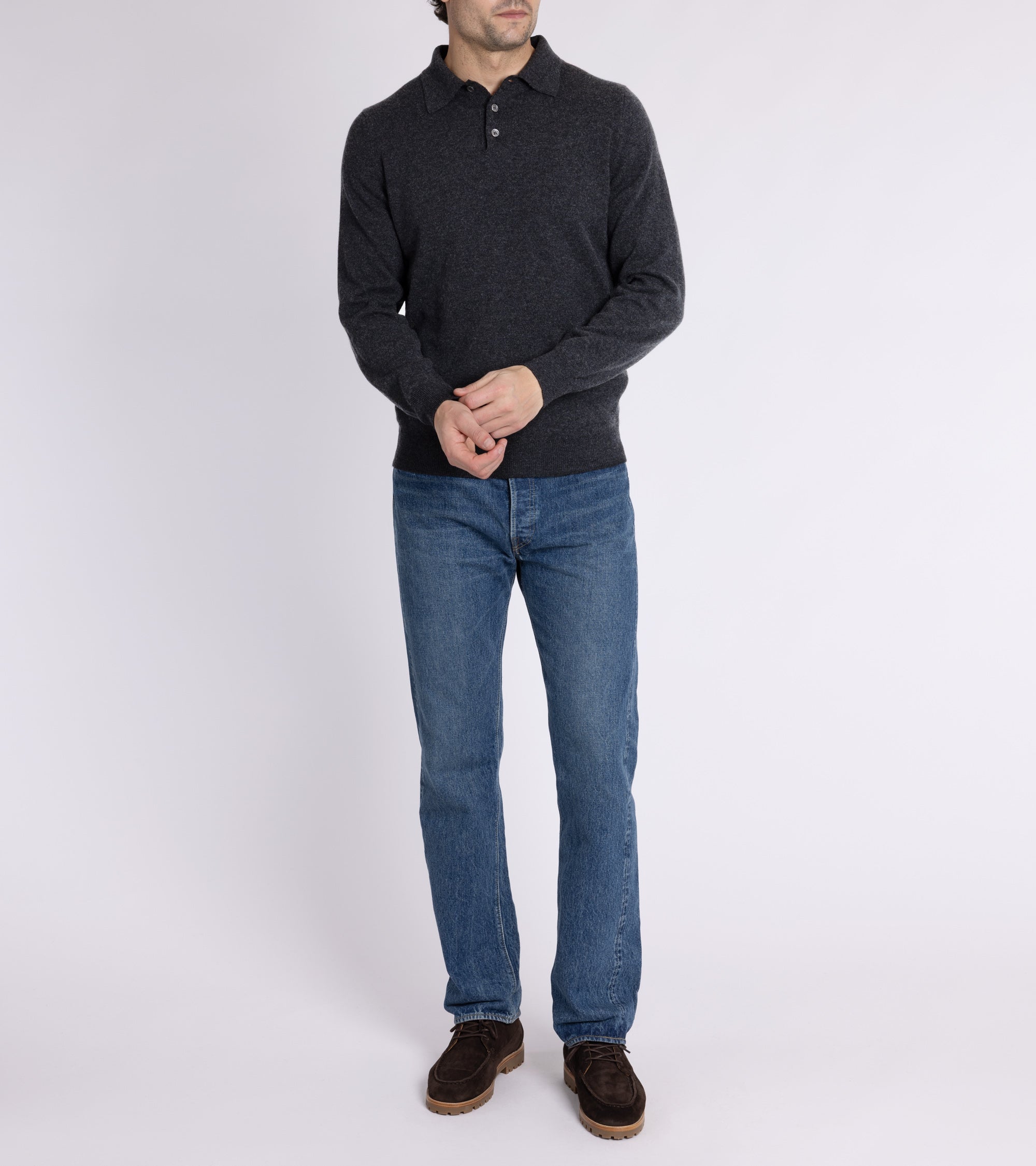 Trunk Hayne Cashmere Knit Polo Shirt: Charcoal