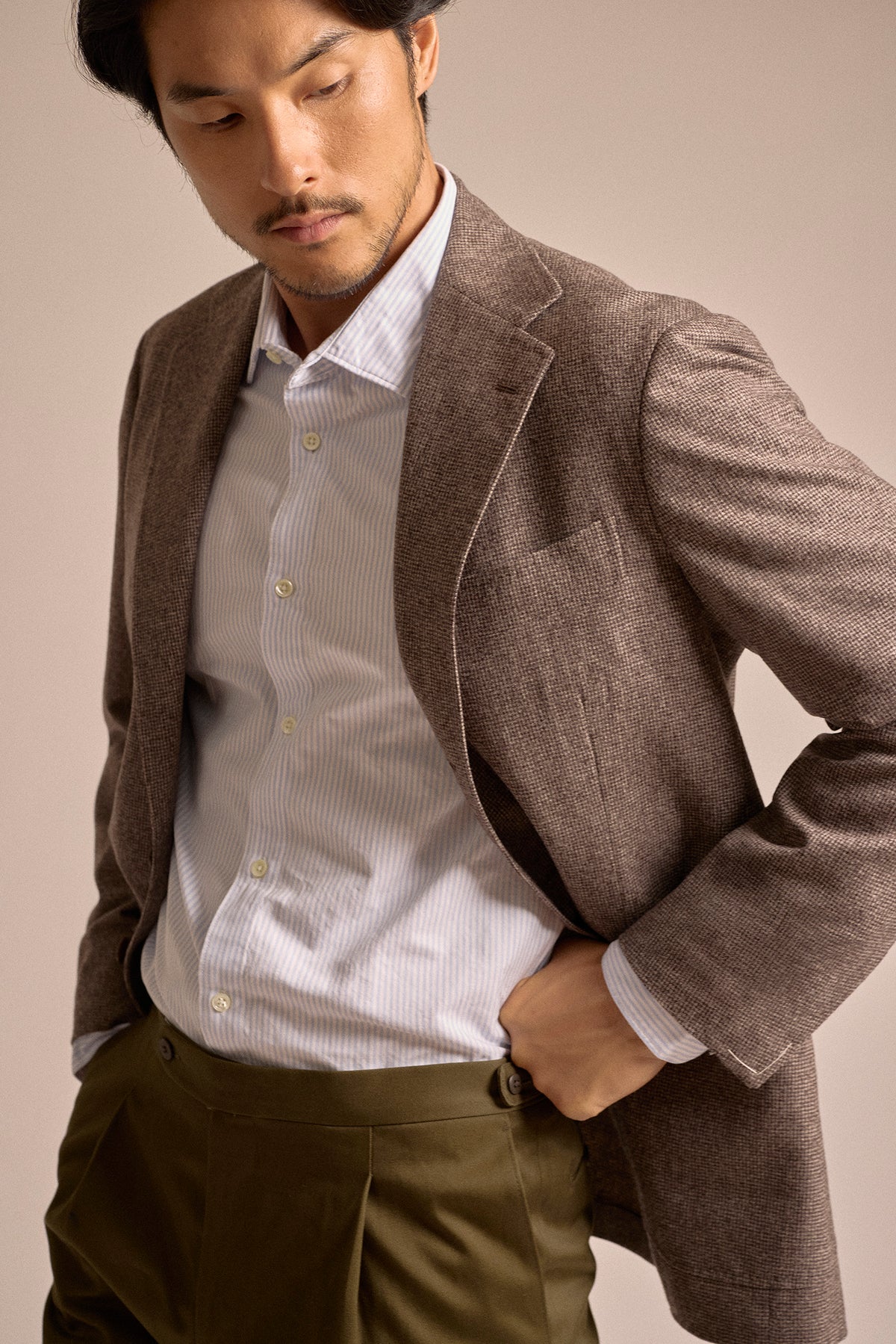 Ring Jacket Fox Brothers Micro Check Wool Jacket: Brown