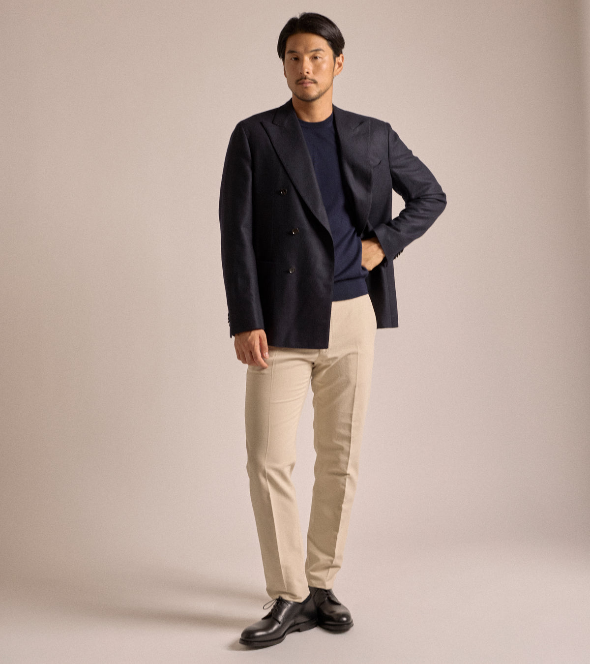 Caruso Aida Wool Cashmere Twill Double Breasted Jacket: Navy