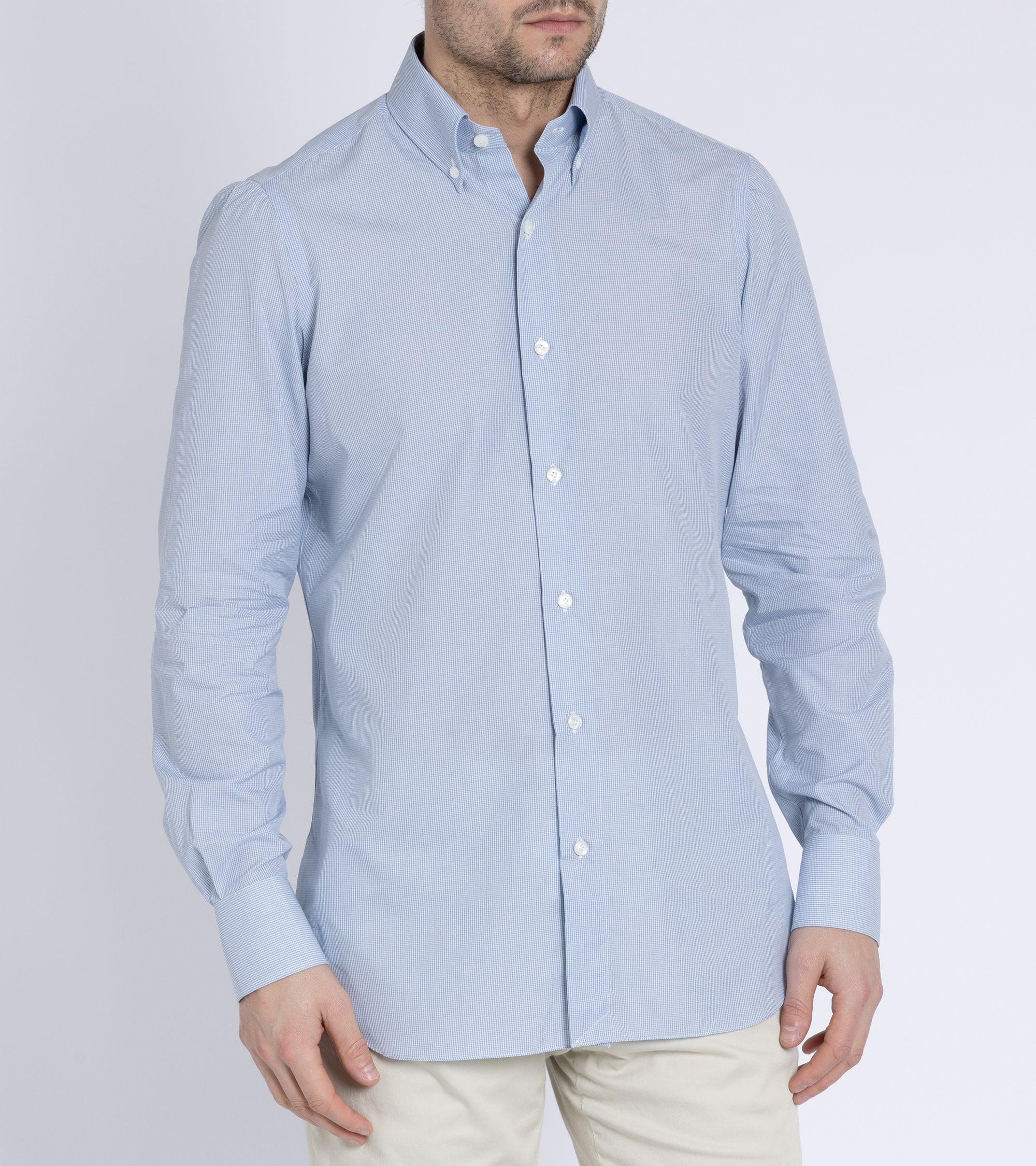 Finamore Napoli Carlo Riva Cotton Silk Check Leonardo Button Down Shirt: Grey