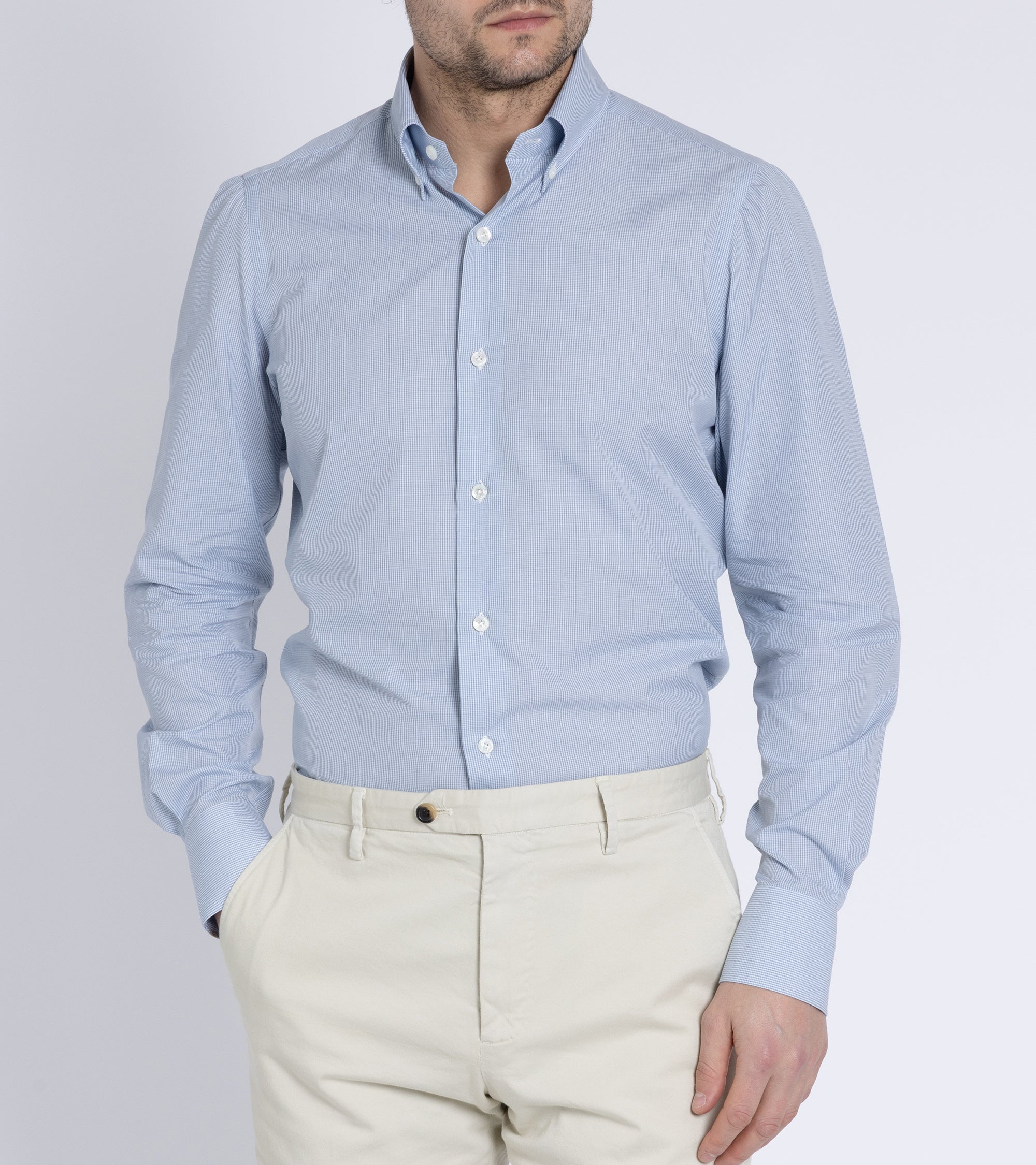Finamore Napoli Carlo Riva Cotton Silk Check Leonardo Button Down Shirt: Grey