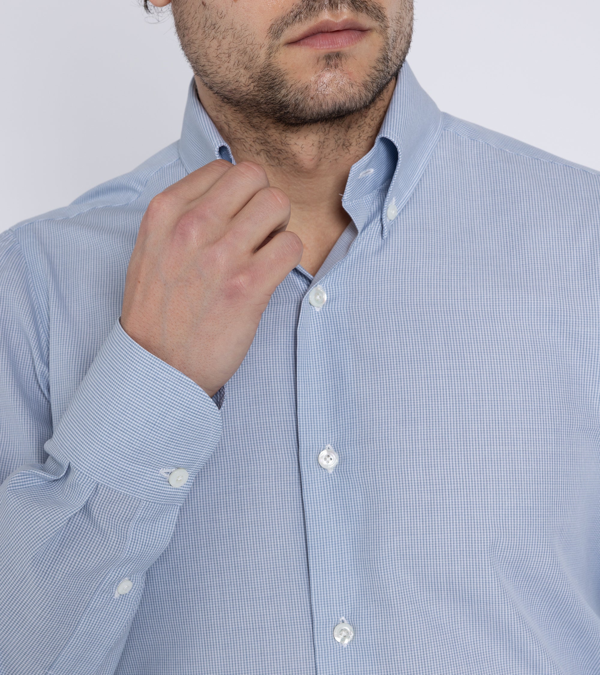 Finamore Napoli Carlo Riva Cotton Silk Check Leonardo Button Down Shirt: Grey