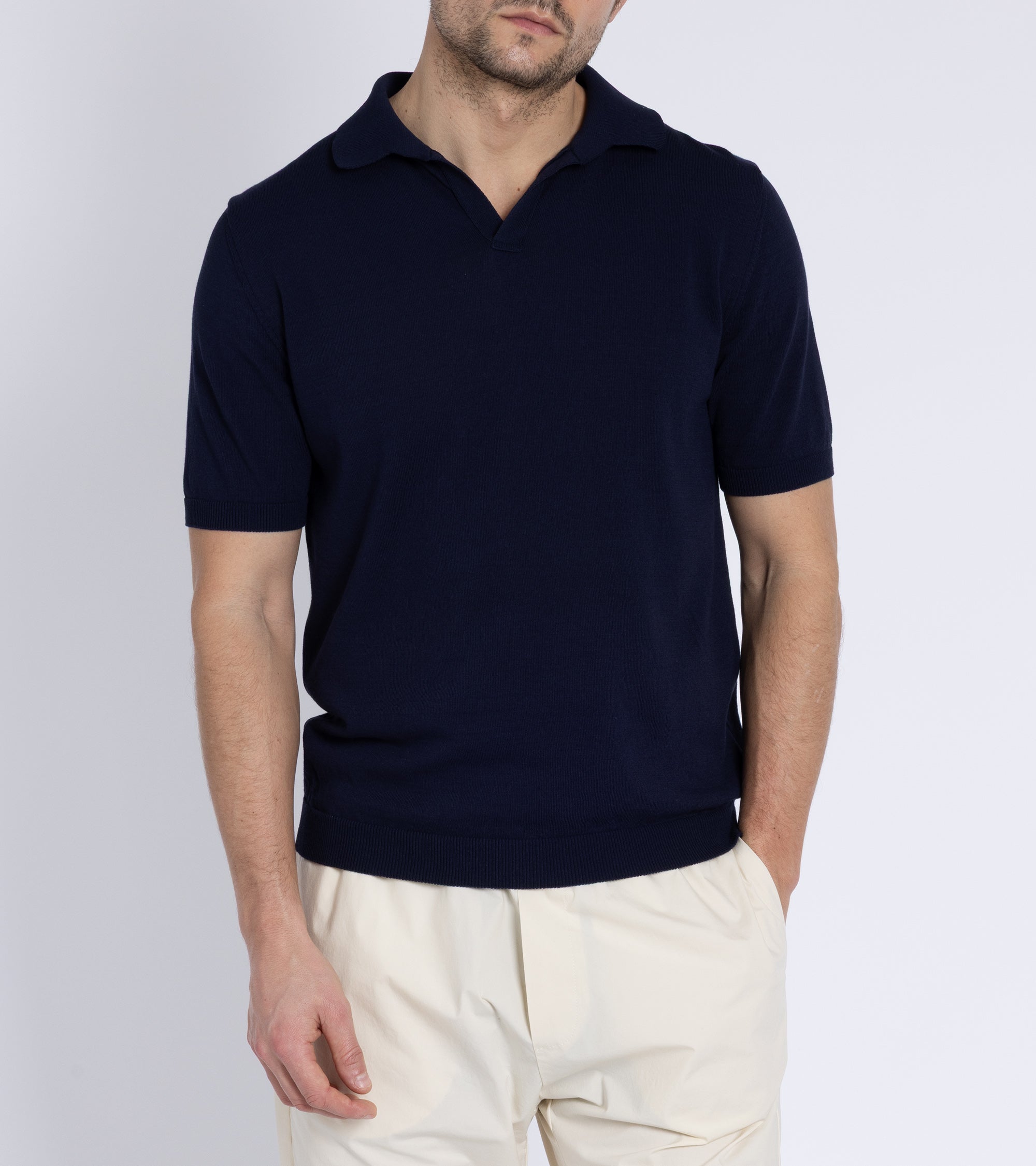 Mooncastle Ice Cotton Knit Skipper Shirt: Navy