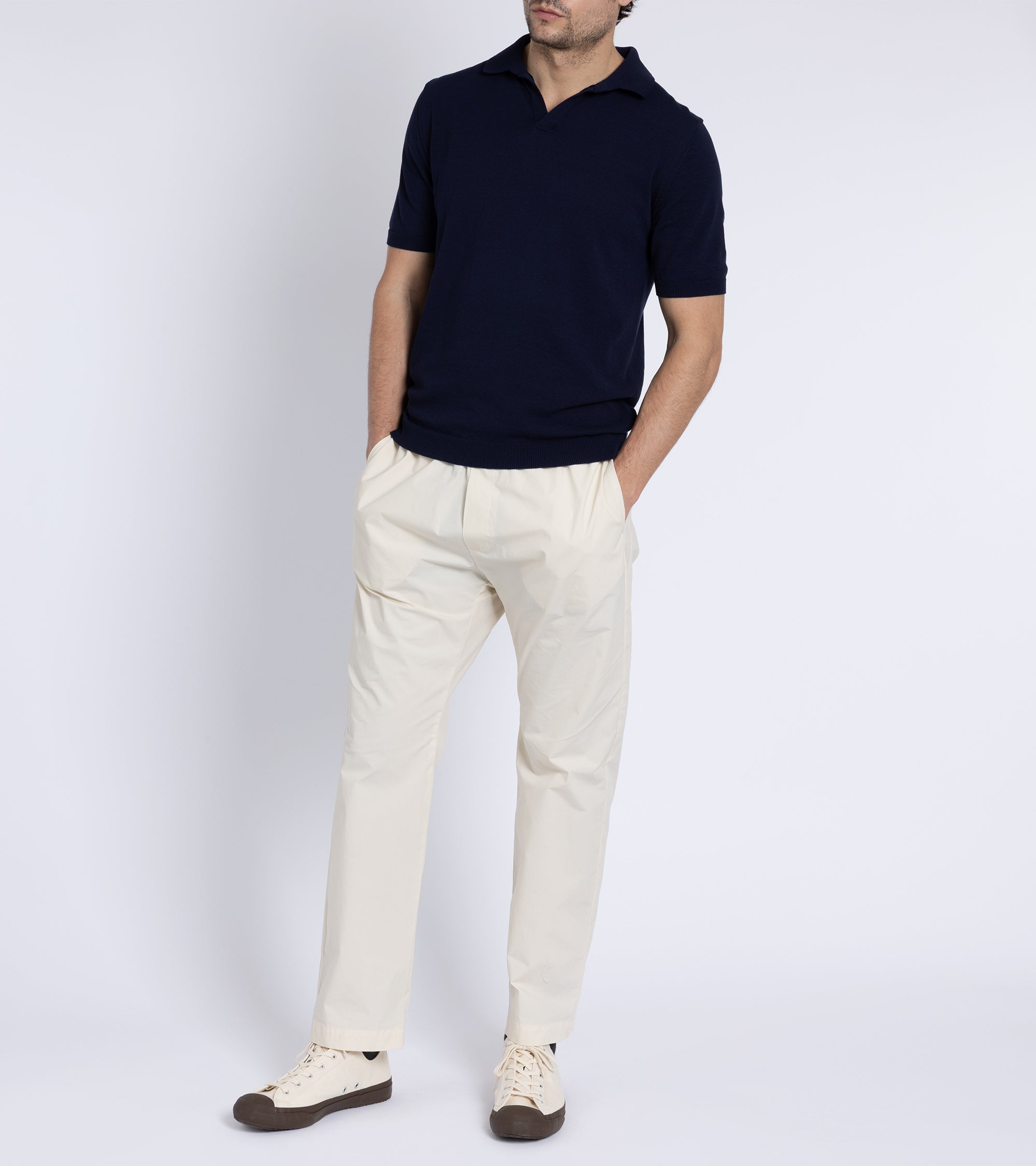 Mooncastle Ice Cotton Knit Skipper Shirt: Navy