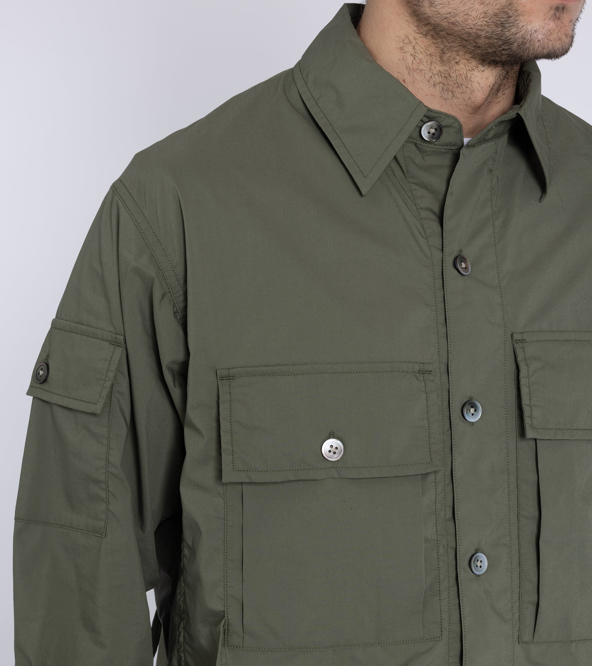 Kaptain Sunshine Cotton Poly Field Shirt Jacket: Dull Olive
