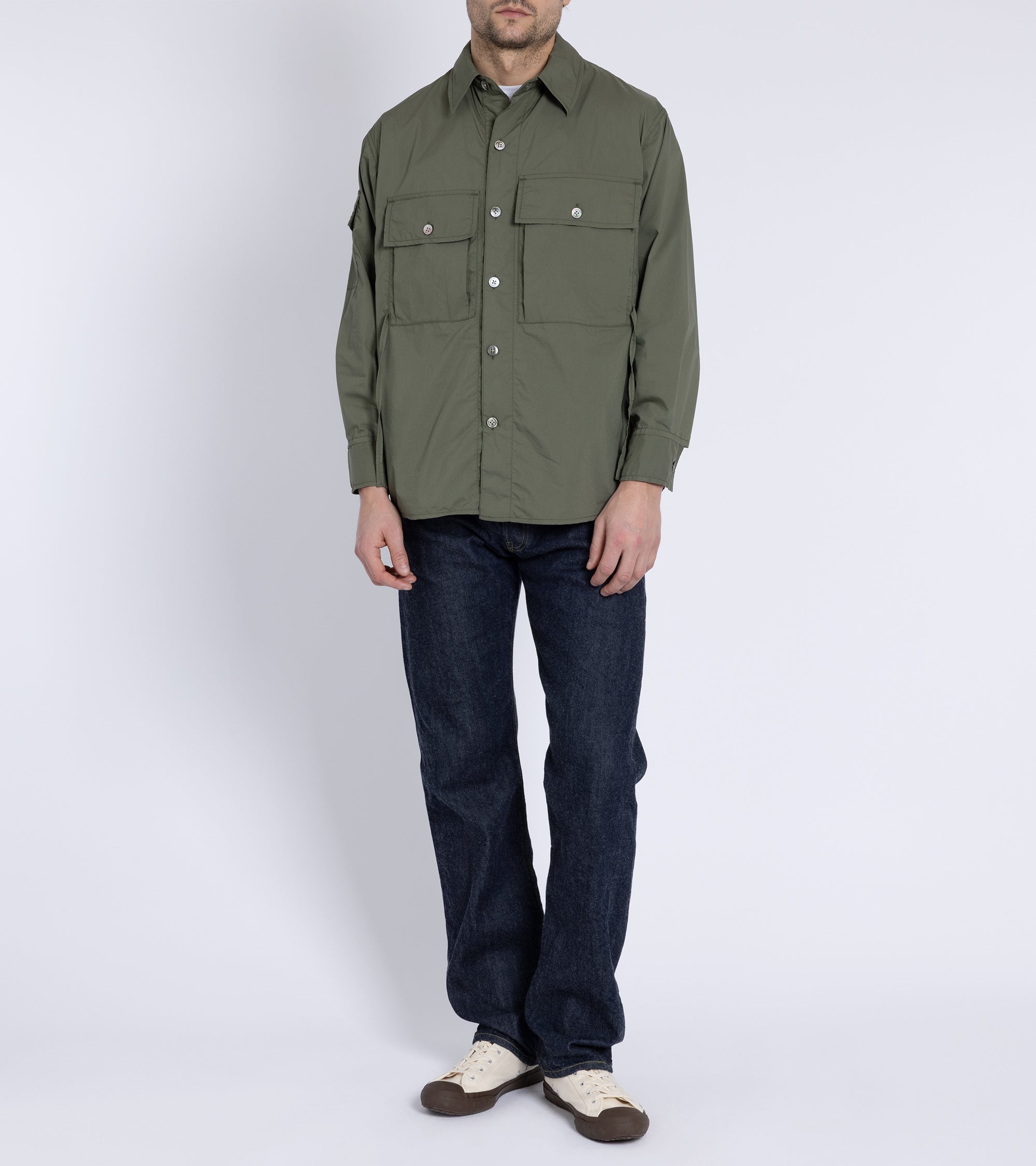 Kaptain Sunshine Cotton Poly Field Shirt Jacket: Dull Olive