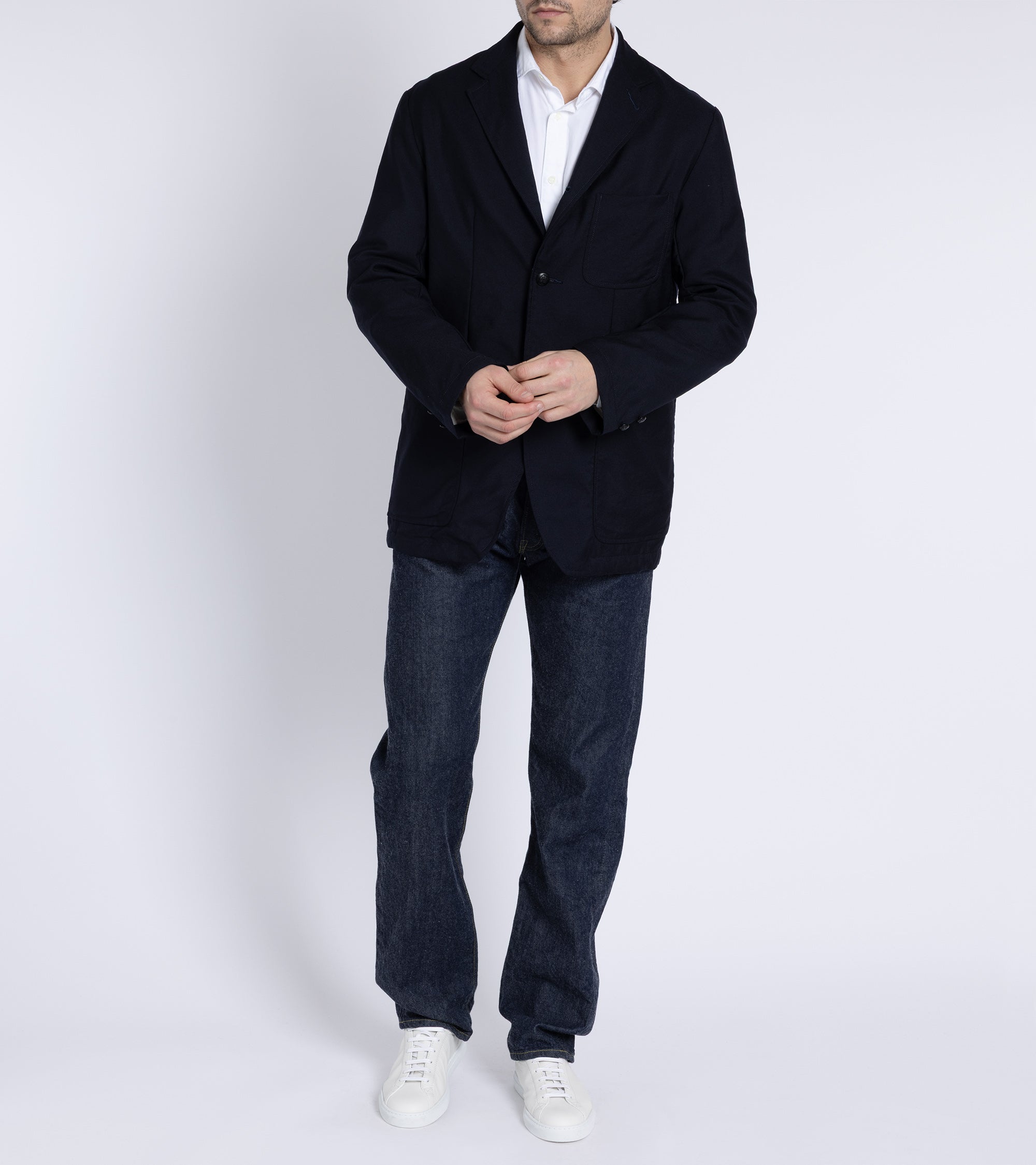 Sage de Cret Wool Hopsack Classic Blazer: Navy