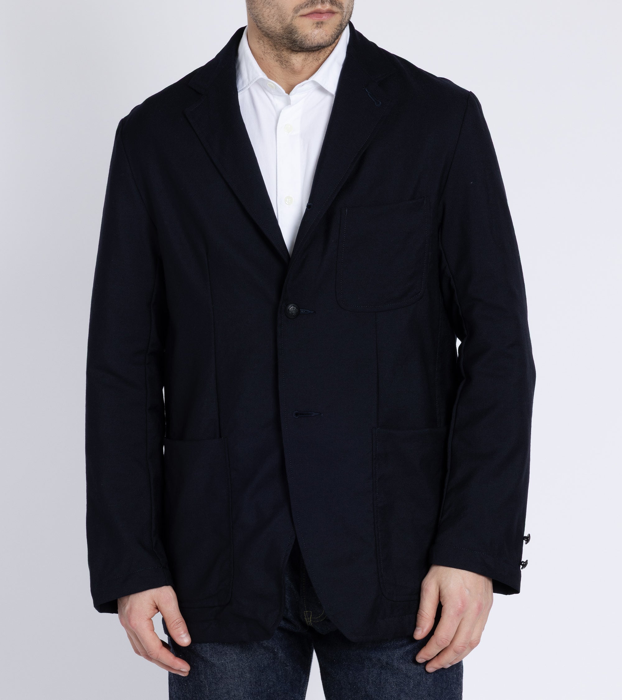 Sage de Cret Wool Hopsack Classic Blazer: Navy