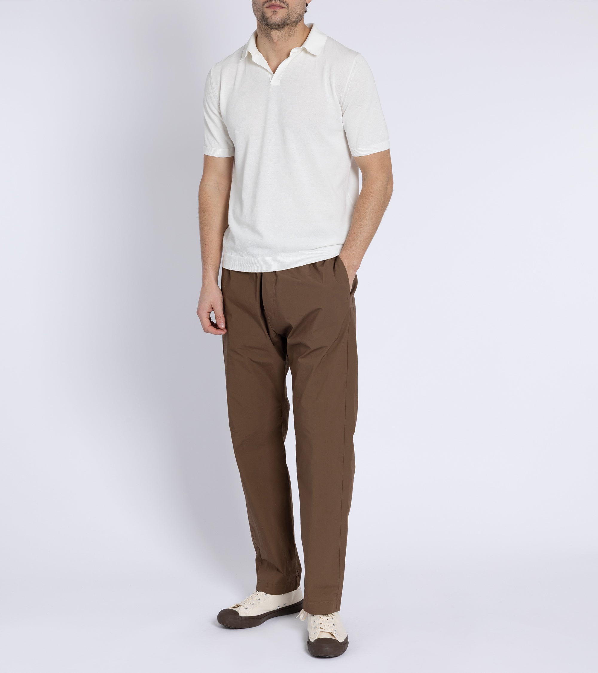 Mooncastle Ice Cotton Knit Skipper Shirt: Off White