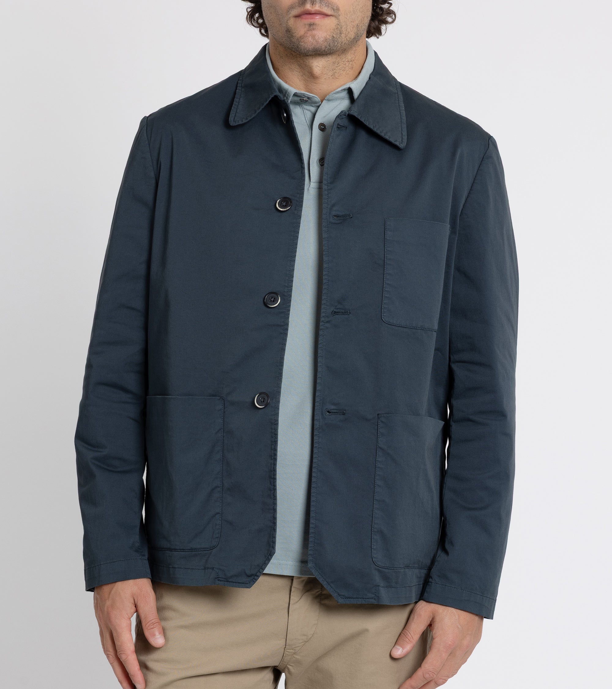 Barena Visal Trevo Cotton Twill Shirt Jacket: Navy