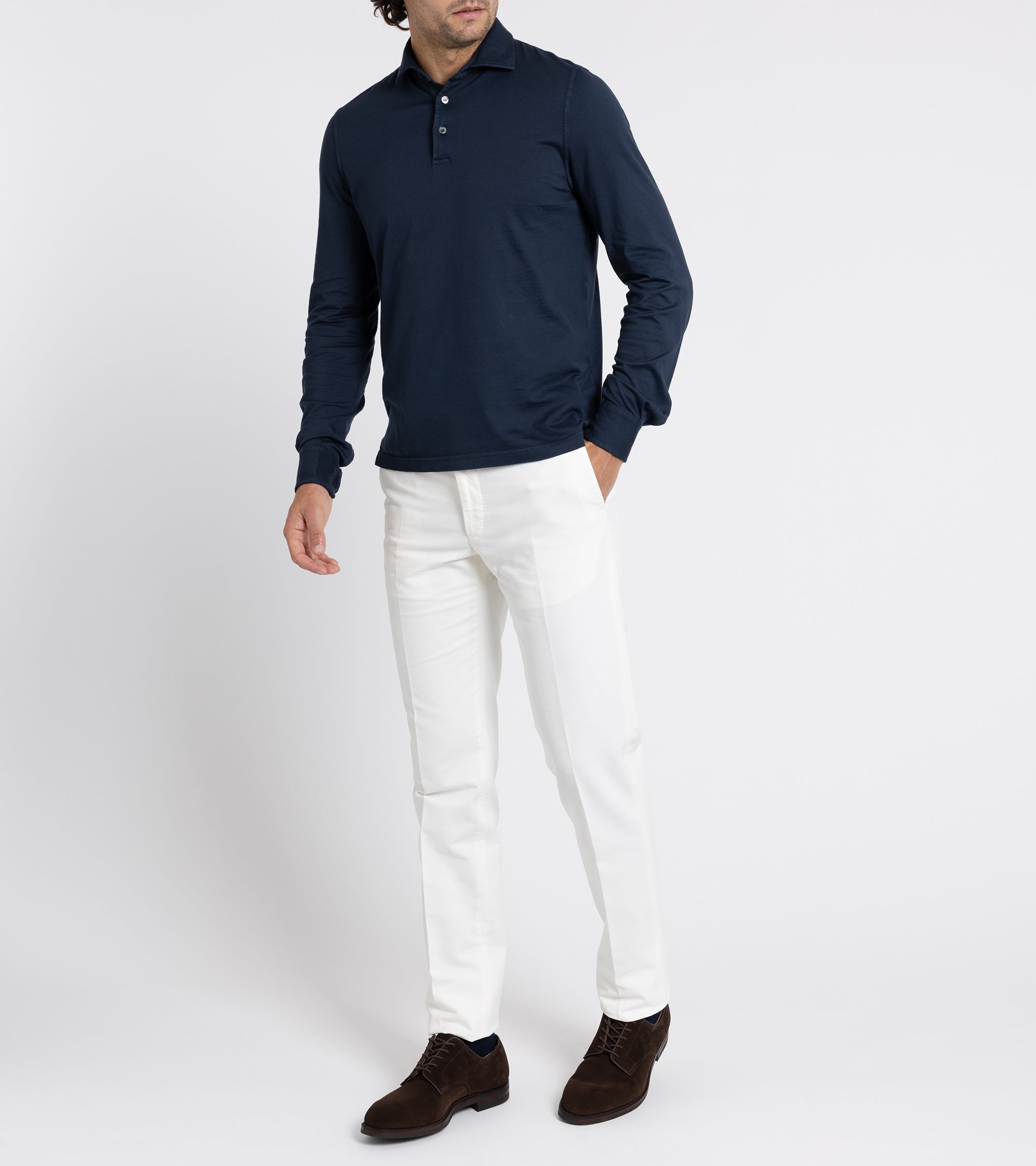 Incotex Regular High Cotton Doeskin Trousers: White