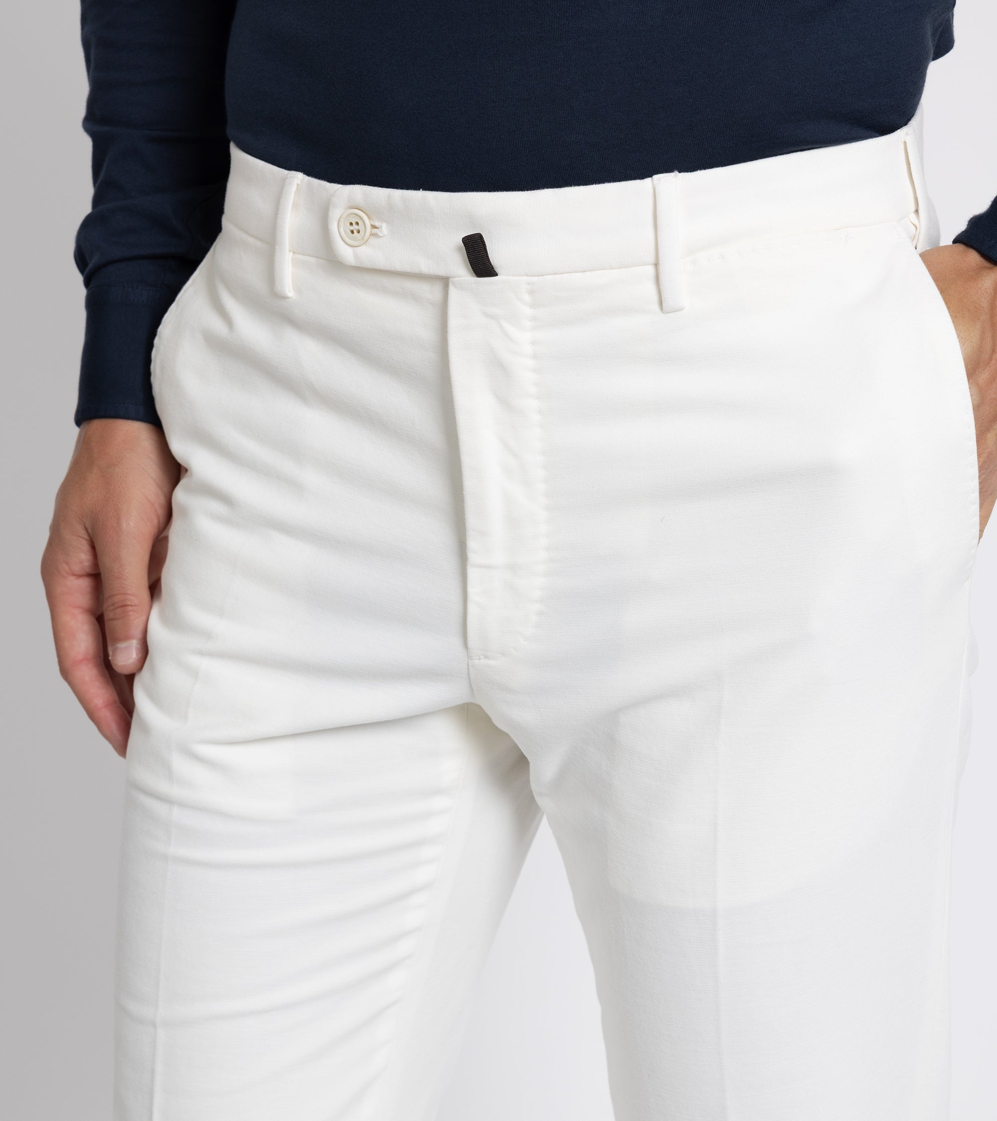 Incotex Regular High Cotton Doeskin Trousers: White