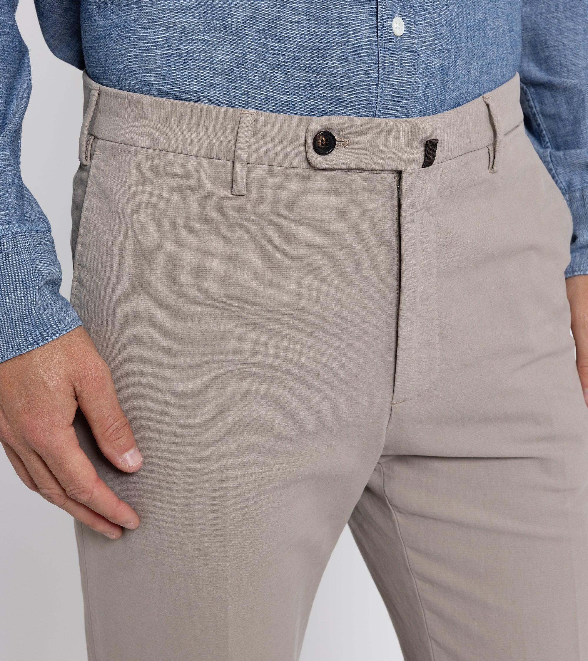 Incotex Regular High Cotton Doeskin Trousers: Greige