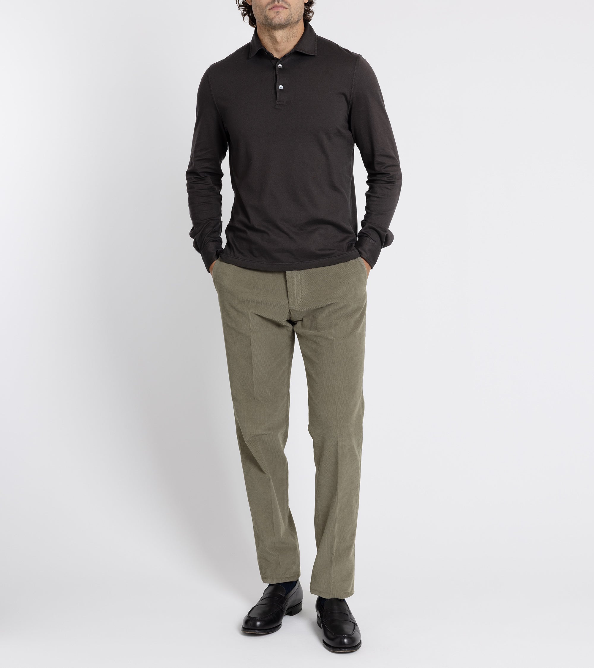 Incotex Regular Overdyed Cotton Corduroy Trousers: Sage