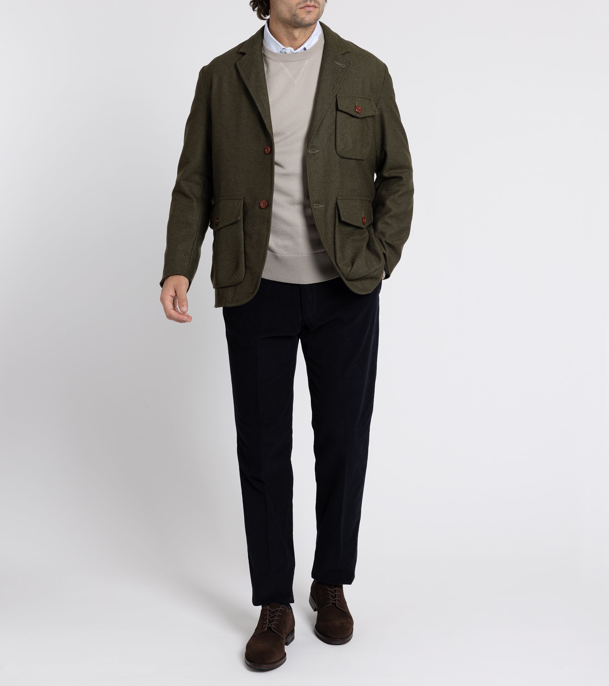East Harbour Surplus Chester Washed Wool Flannel Jacket: Olive