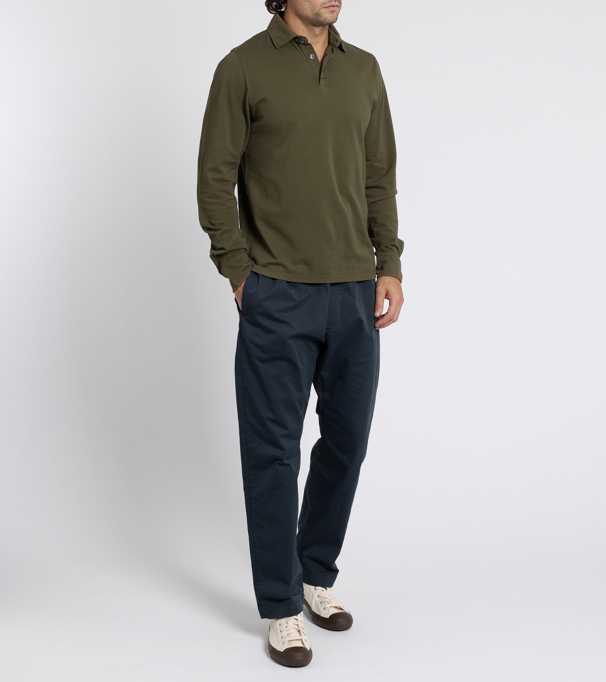Trunk Moxon Long Sleeve Polo Shirt: Olive Moss
