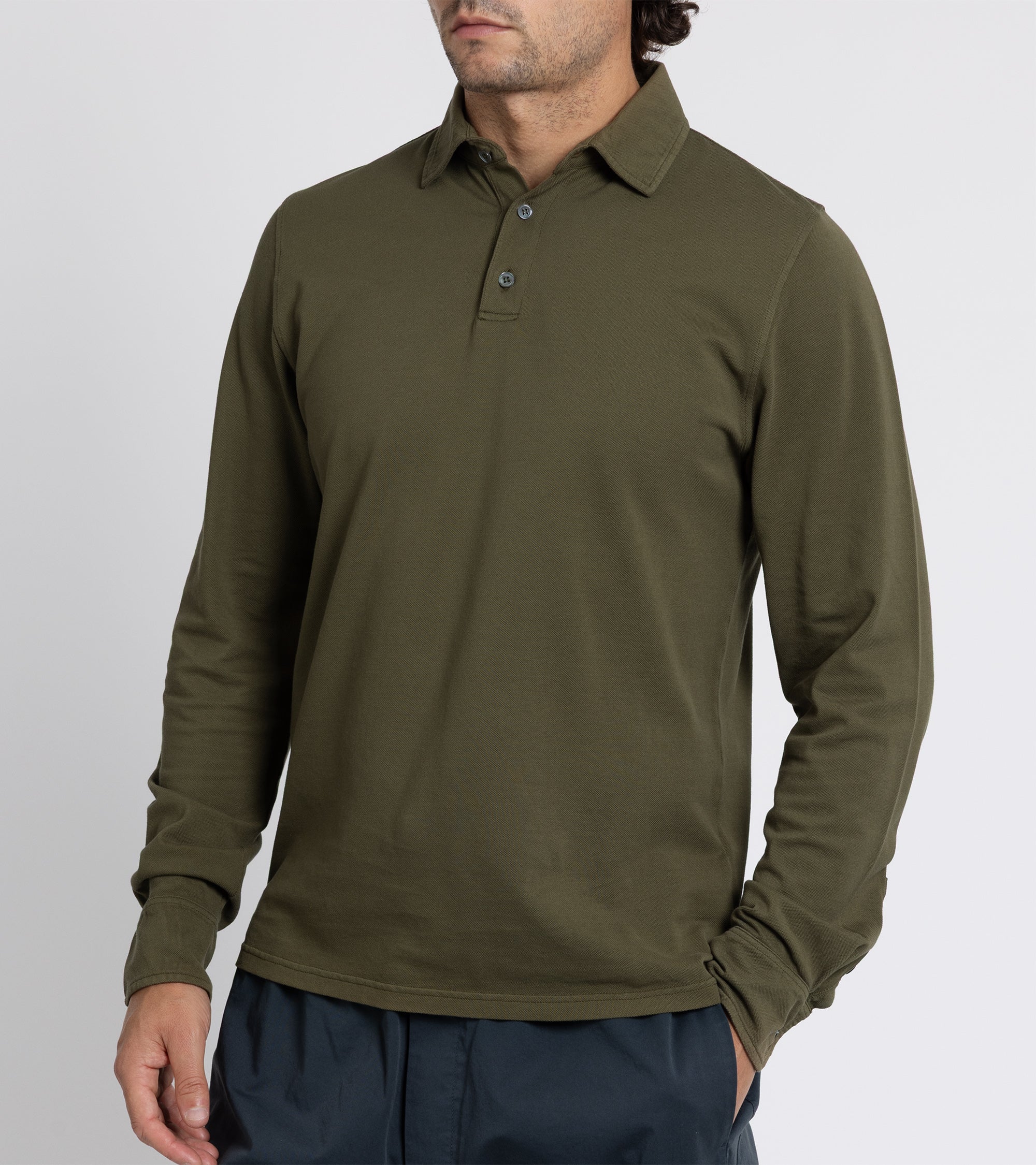 Trunk Moxon Long Sleeve Polo Shirt: Olive Moss