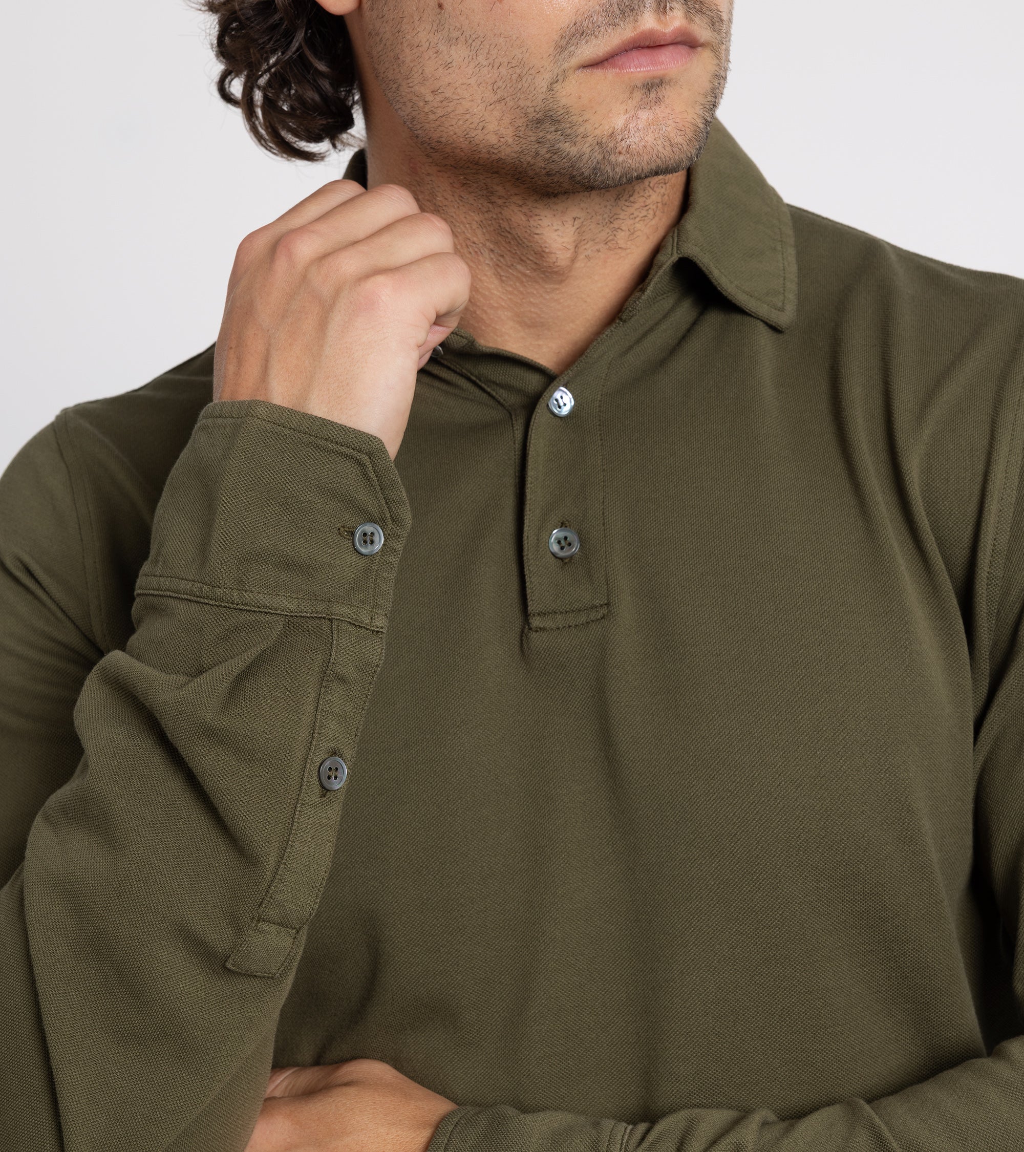 Trunk Moxon Long Sleeve Polo Shirt: Olive Moss