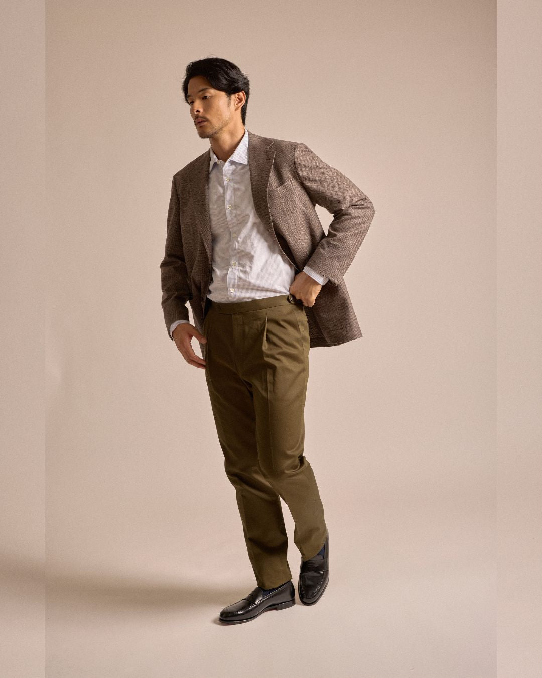Echizenya for Trunk Heavy West Point Cotton Twill Chino Trousers: Olive